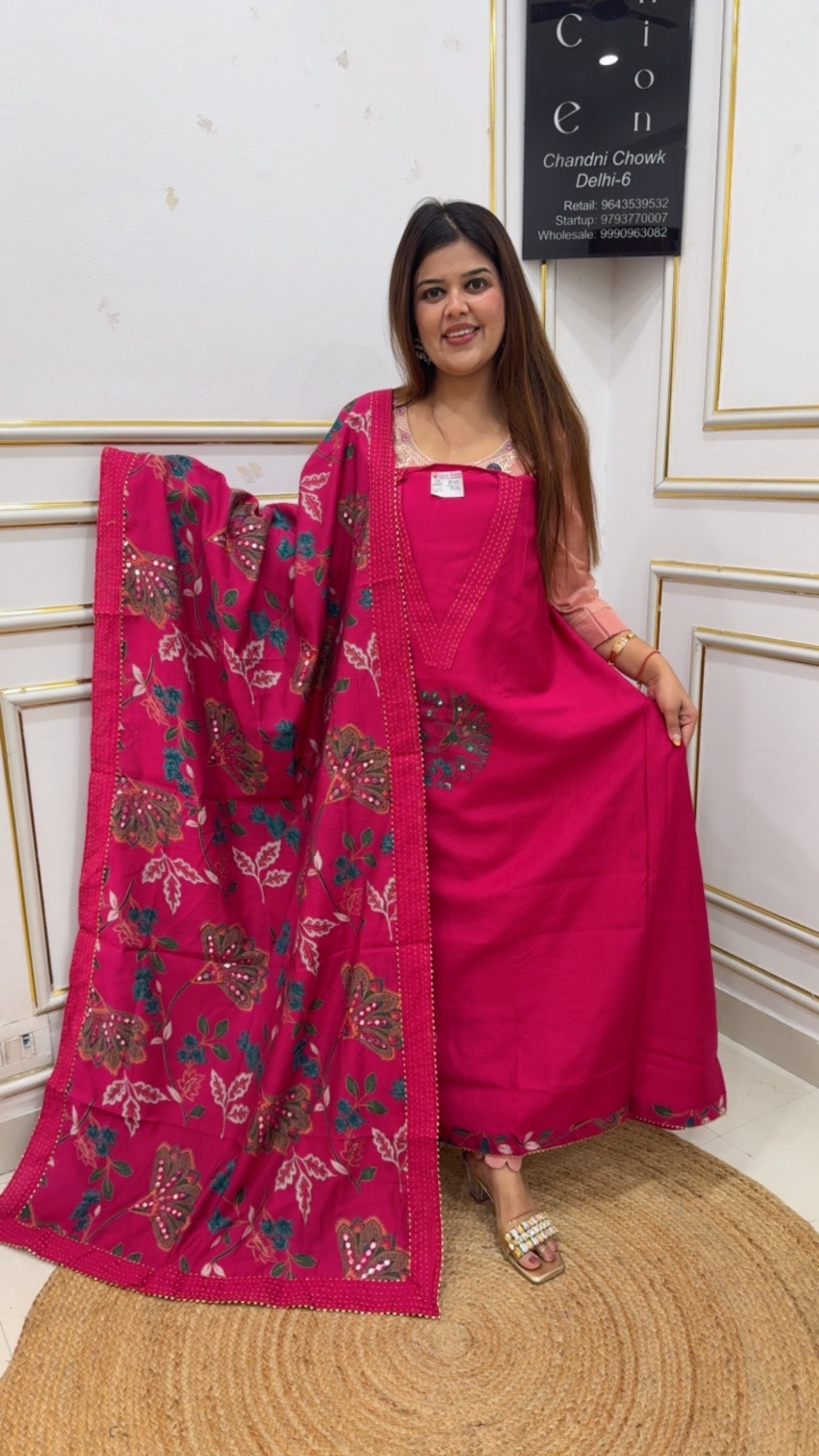 Vibrant vibes pure cotton designer premium dupatta embroidery dupatta work designer cotton suits materials GF1144 Hot Pink
