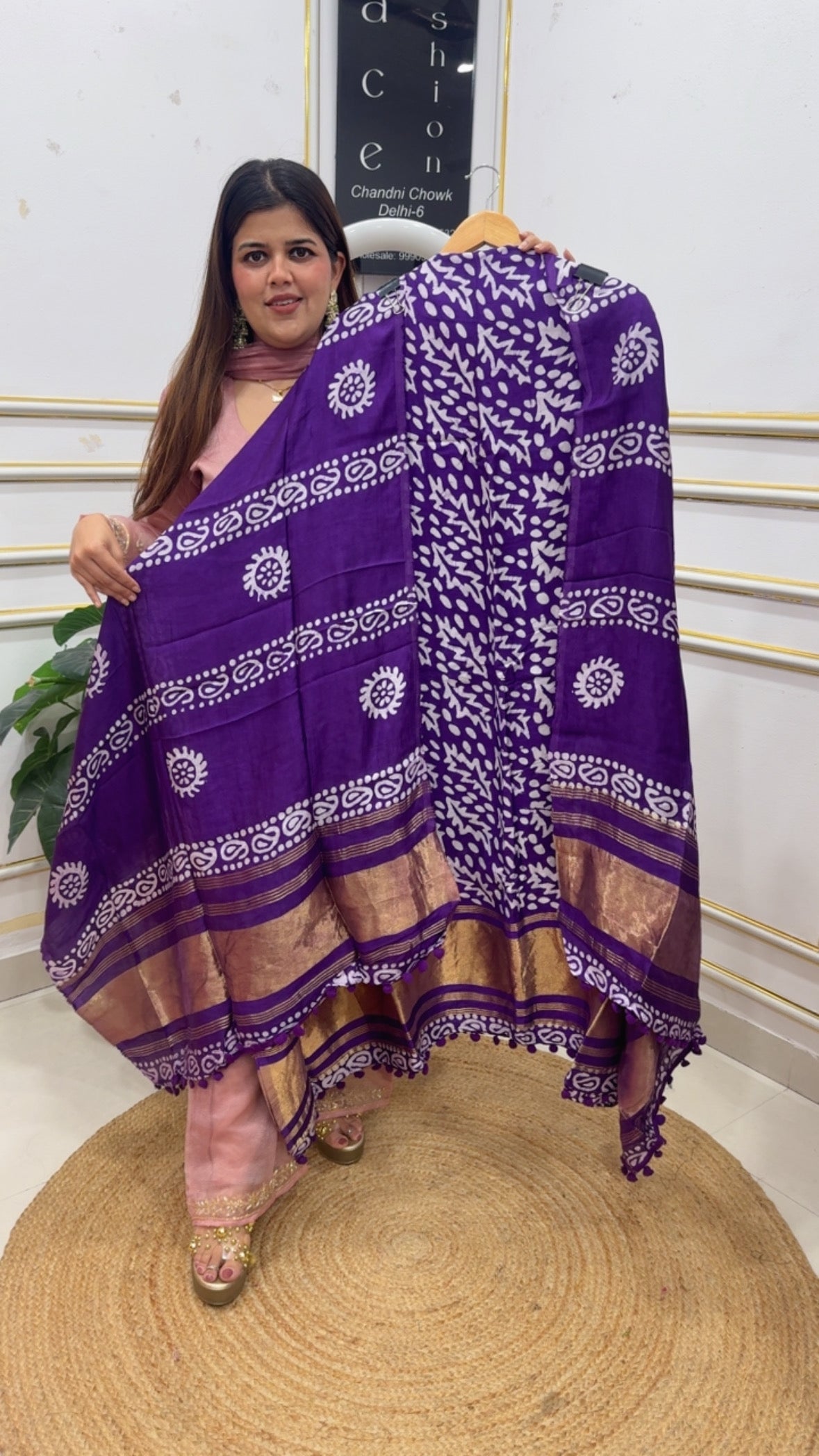 Summer special lakadpatti golden weaved border pure cotton printed suit material along with pure lakadpatti cotton dupatta GF1199 Purple