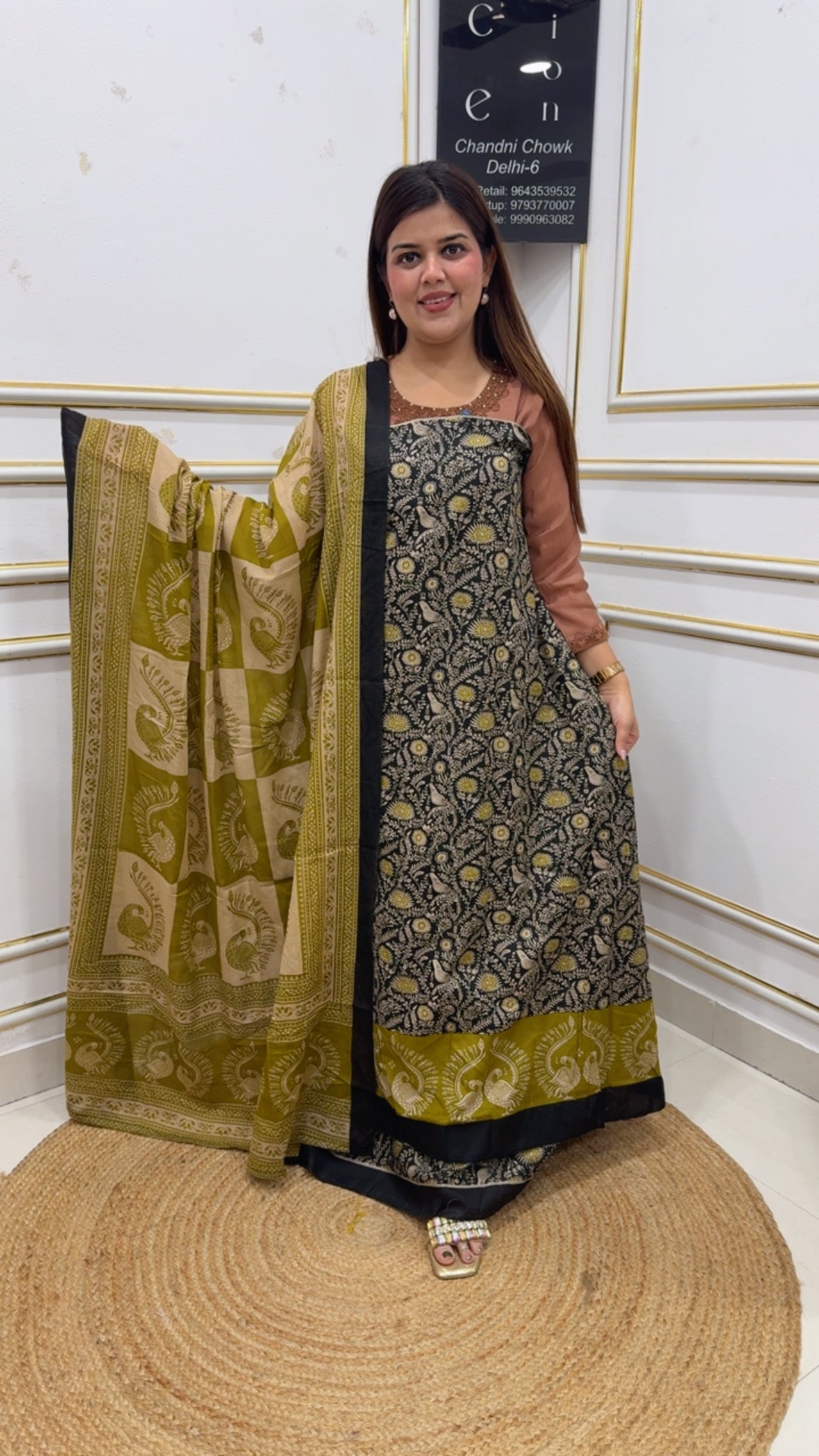 Pure cotton Maheshwari special printed unique cotton series along with full length beautifully printed cotton dupatta GF1122 BLACK WITH GREEN