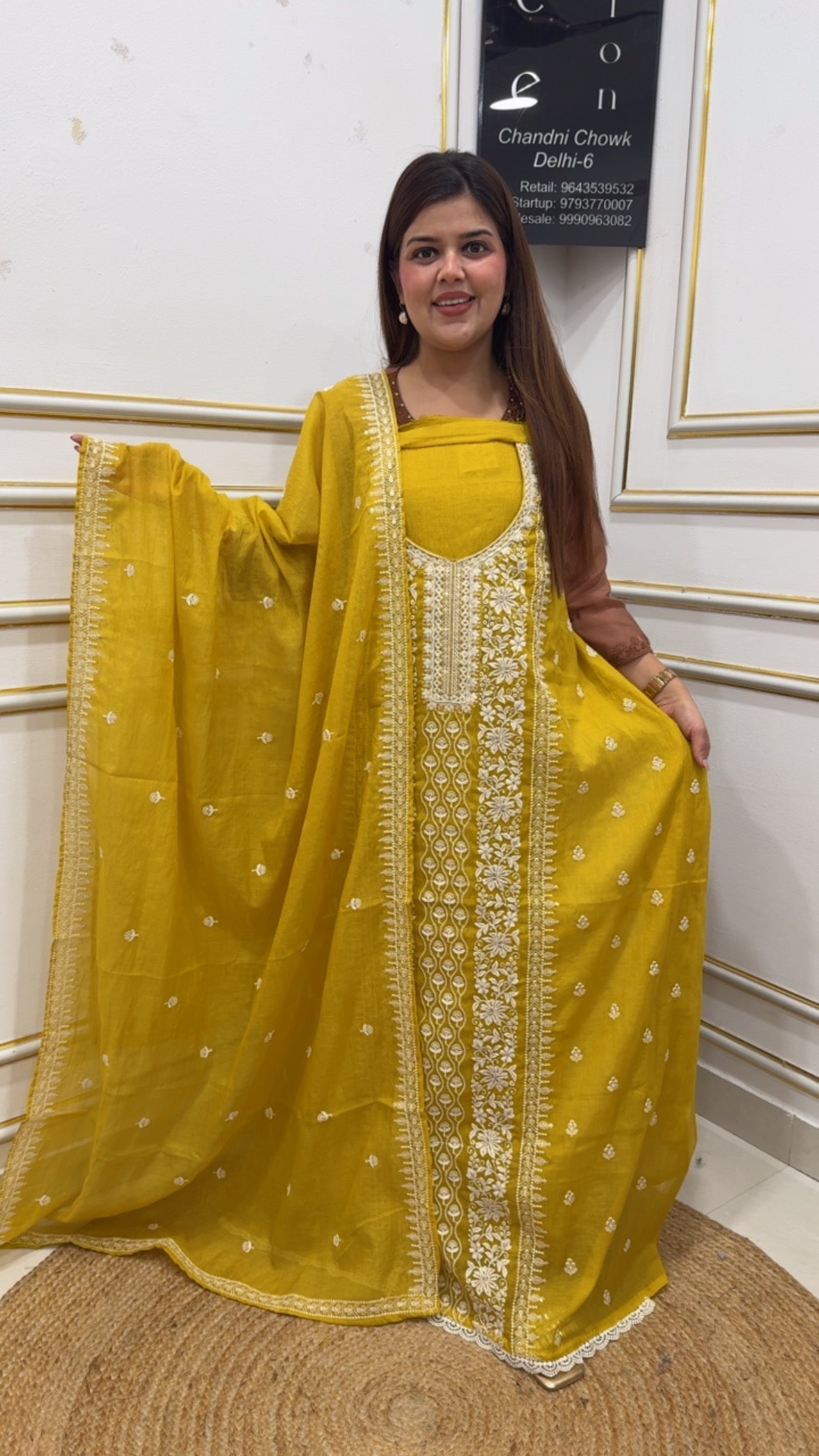Lucknowi Elegance ,Premium and pure Mul cotton Lucknowi suit material along with Mul cotton duapatta royal suit GF1023 Yellow