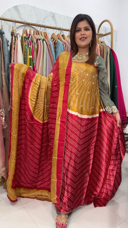 Premium pure gazzi silk super luxury gazzi printed suit material along with premium gazzi silk dupatta gf1207 Scarlet Red