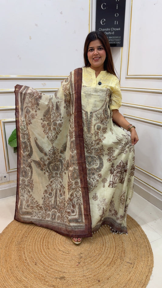 Karachi printed pure Mul cotton premium unique handwork series with premium Karachi style light weight dupatta GF1180 Brown