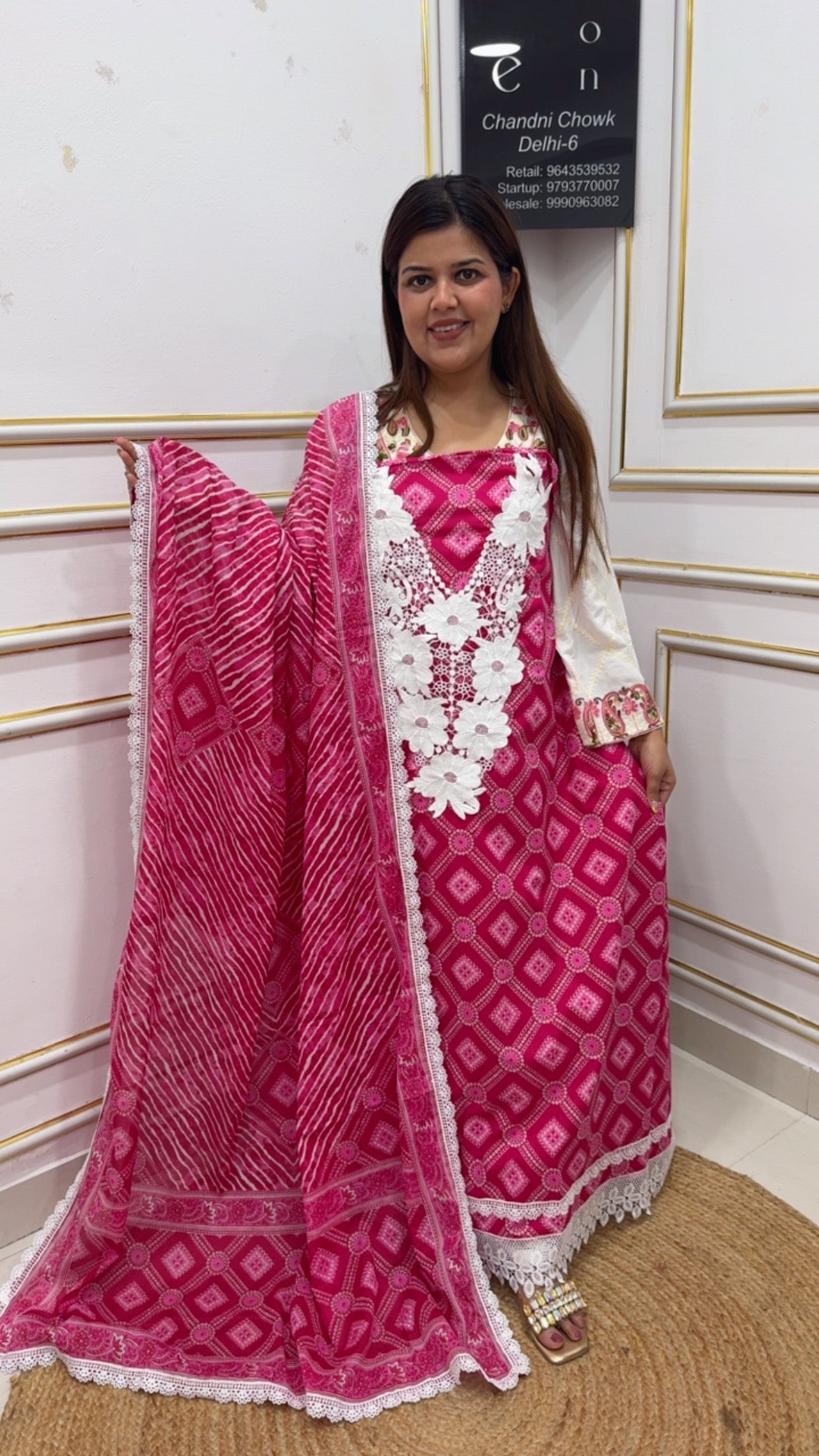 Pure cotton bandhani printed Karachi laces summer special suit material along with lehria cotton bottom and pure cotton dupatta GF1127 Pink
