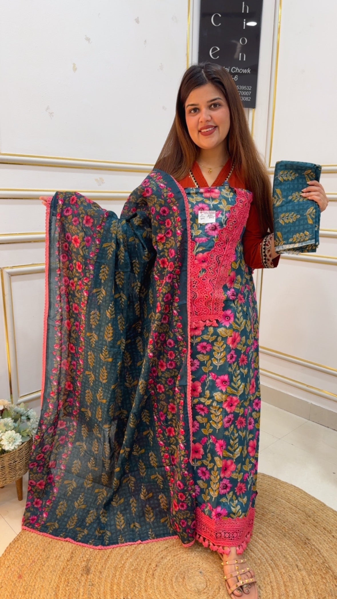 Pure cotton Karachi laces beautiful suit material with classy prints and color combinations along with beautiful prints cotton dupatta ( can be made without lining) GF1068 Turquoise Blue