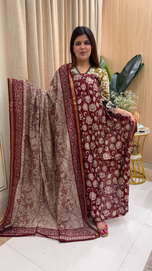 Royal and Designer premium Maheshwari silk printed suit material along with premium beautifully printed Maheshwari silk dupatta gf1209 Wine Red