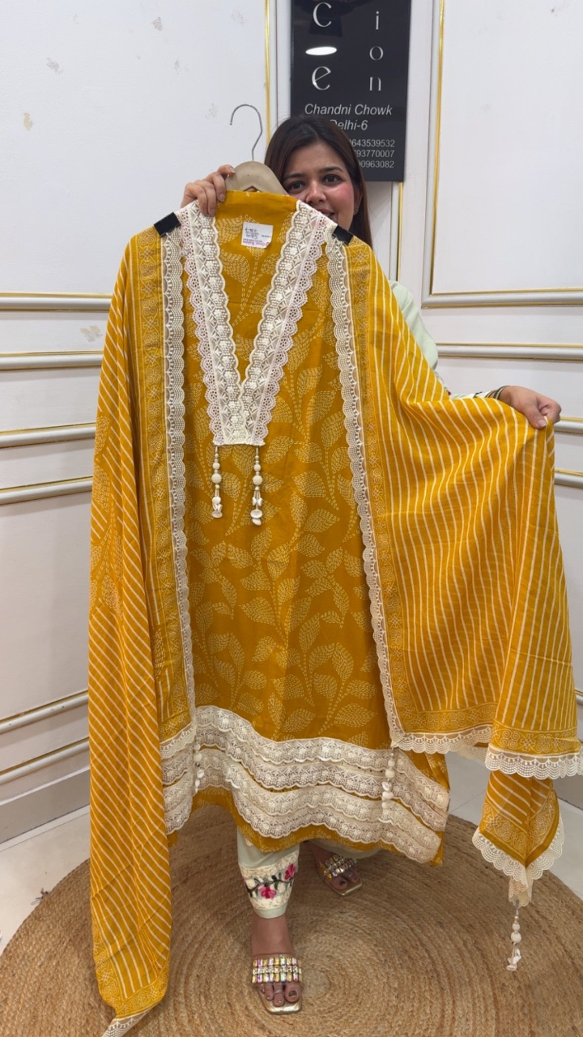 Pure and Designer boutique pattern royal cotton suit material along with designer cotton printed leharia dupatta GF1110 Yellow