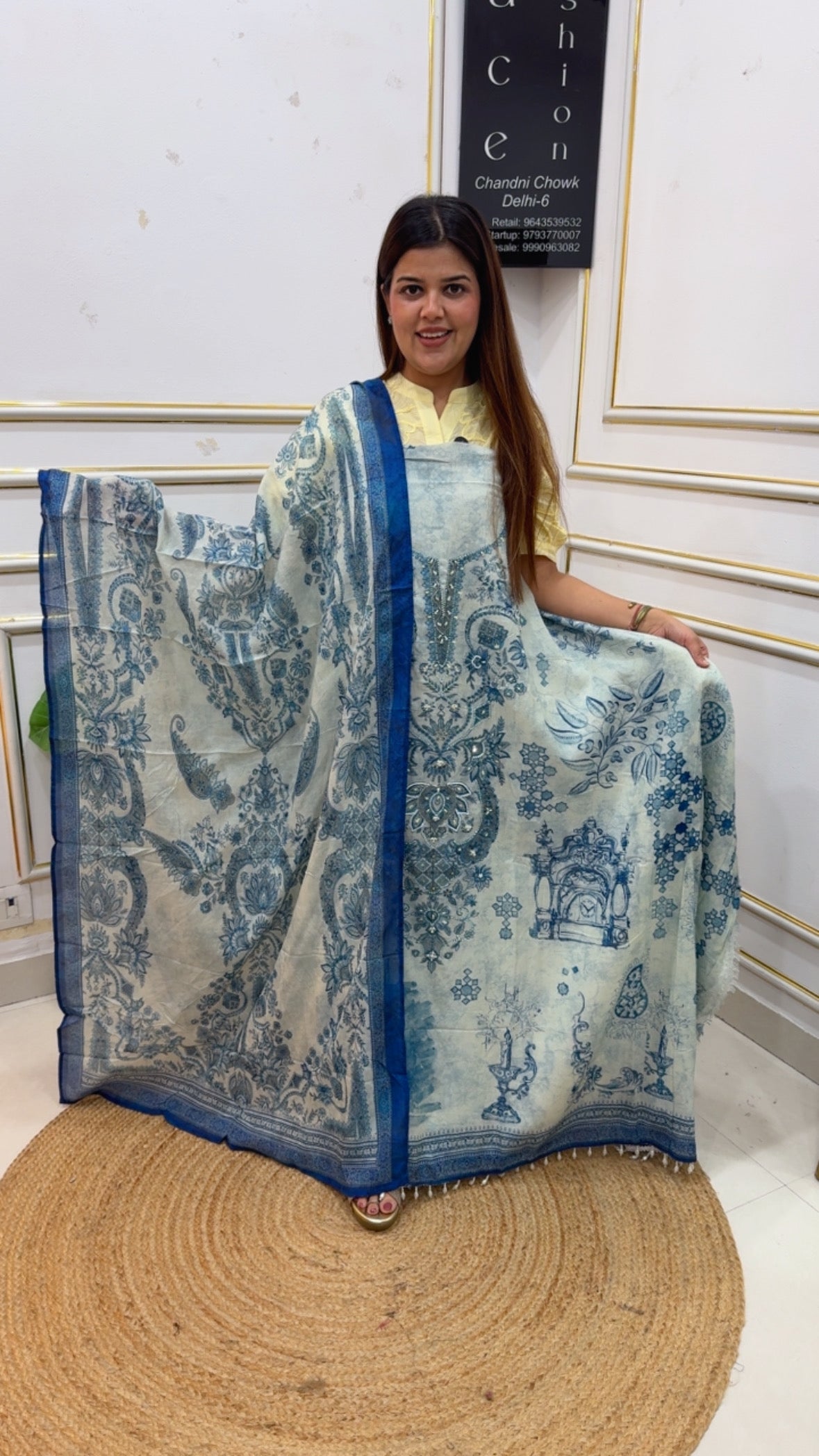 Karachi printed pure Mul cotton premium unique handwork series with premium Karachi style light weight dupatta GF1180 Blue