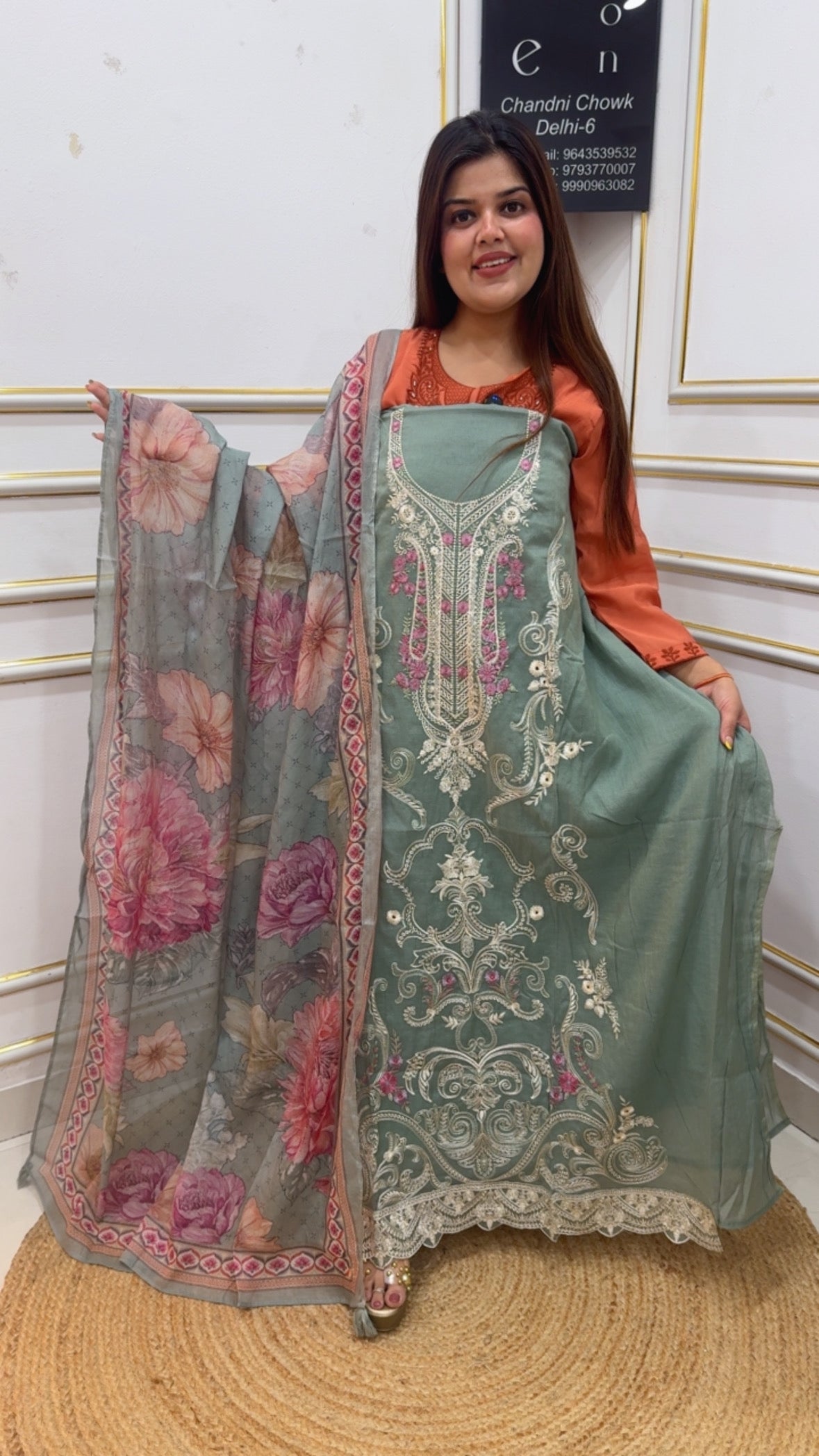 Karachi special embroidery pure Mul Mul designer full embroidered suit material along with digital printed Mul Mul dupatta GF1139 PASTEL AQUA GREEN