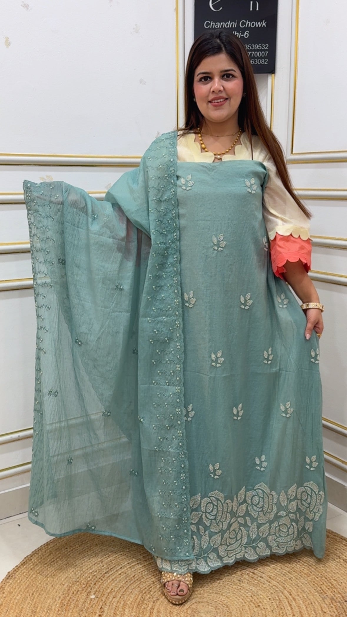 legant and premium semi partywear pure Mul Mul cotton suit material with handwork detailing along with beautiful and prettiest dupatta GF1129 PASTEL AQUA GREEN