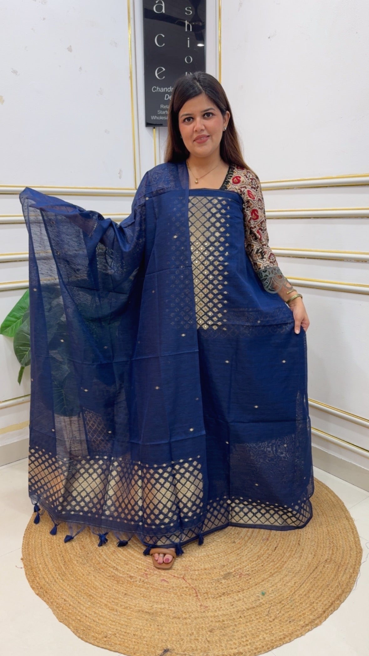 Viral and huge demanded best seller gold weaved handwork engraved pure Moonga silk pure Jamdani suit material along with golden weaved dupatta gf1196