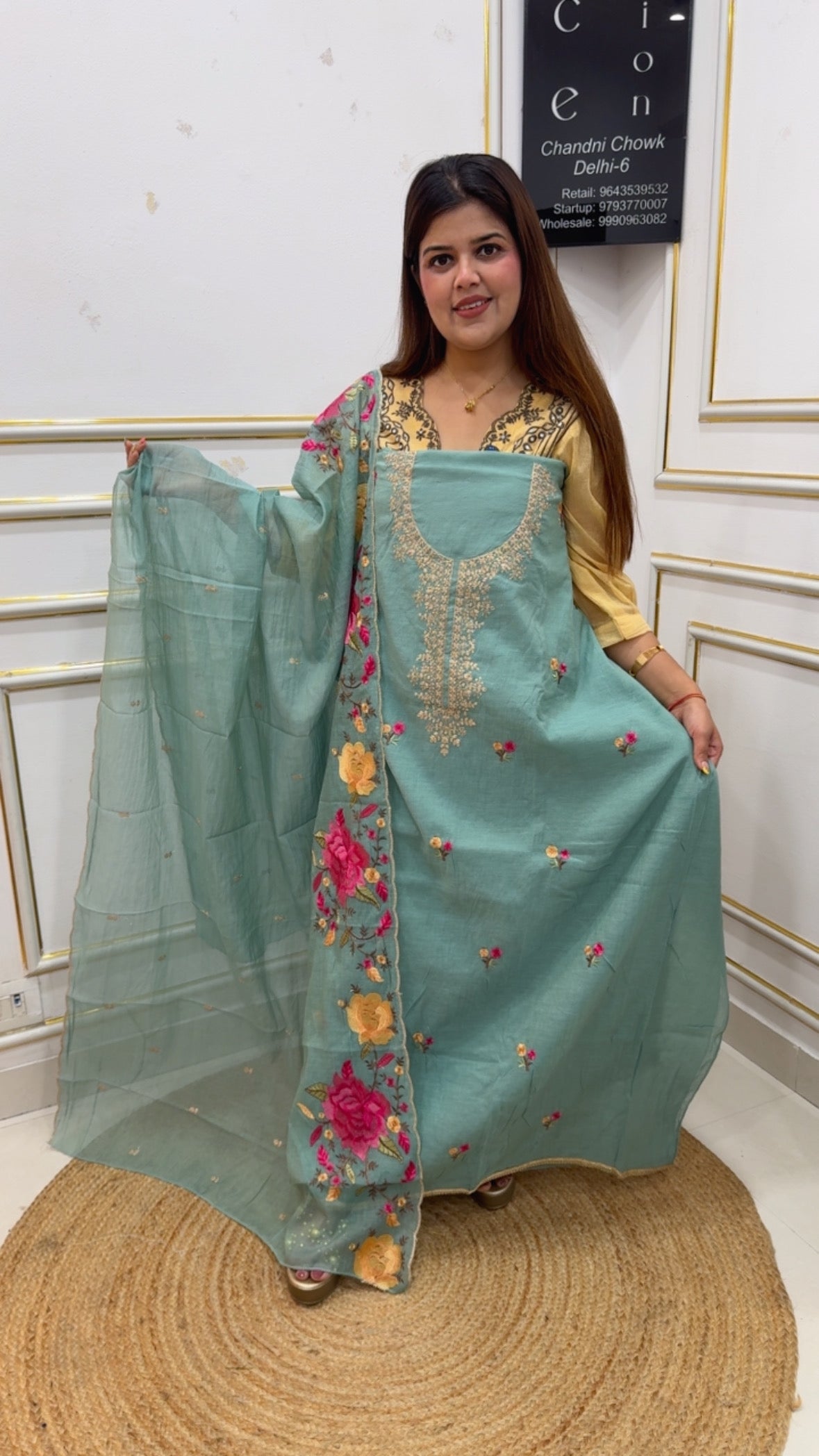 Summer special pure Mul Mul cotton Summerish and royal suit material with beautiful embroidery work dupatta GF1141 PASTEL AQUA GREEN