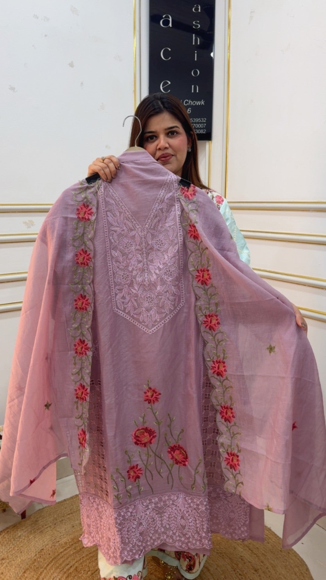Pure Mul Mul beautiful embroidery neck work full designer concept suit material along with scalped dupatta GF1065 LILAC
