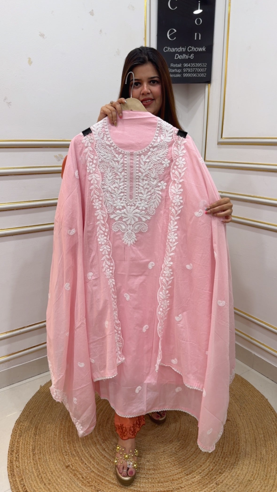 Summer special pure cotton Lucknowi embroidery trending and super classy suit material with cotton dupatta GF1138 Baby Pink
