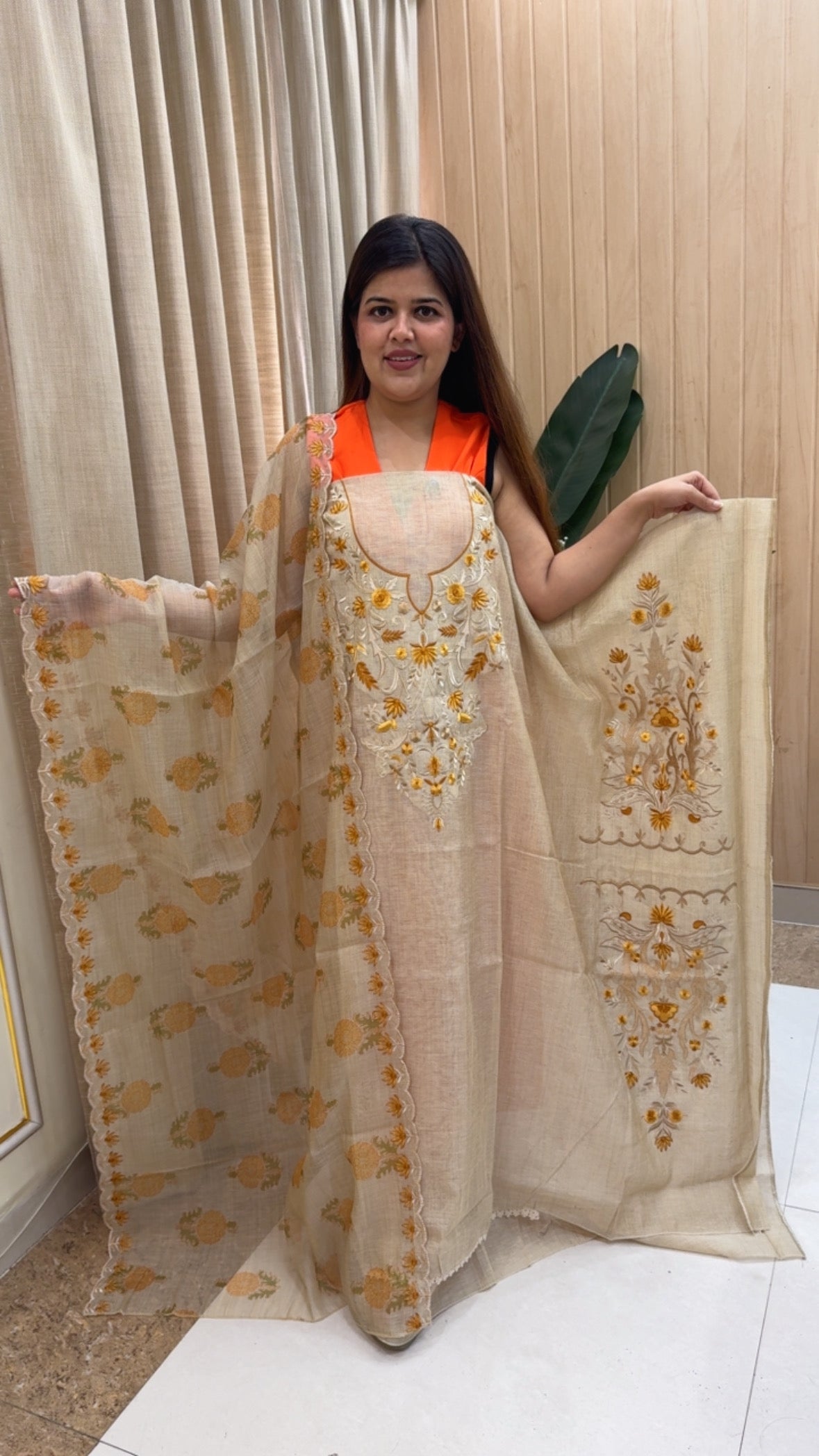 Style and elegant Moonga silk jamdhani embroidered classic suit material along with block print beautiful dupatta GF1210