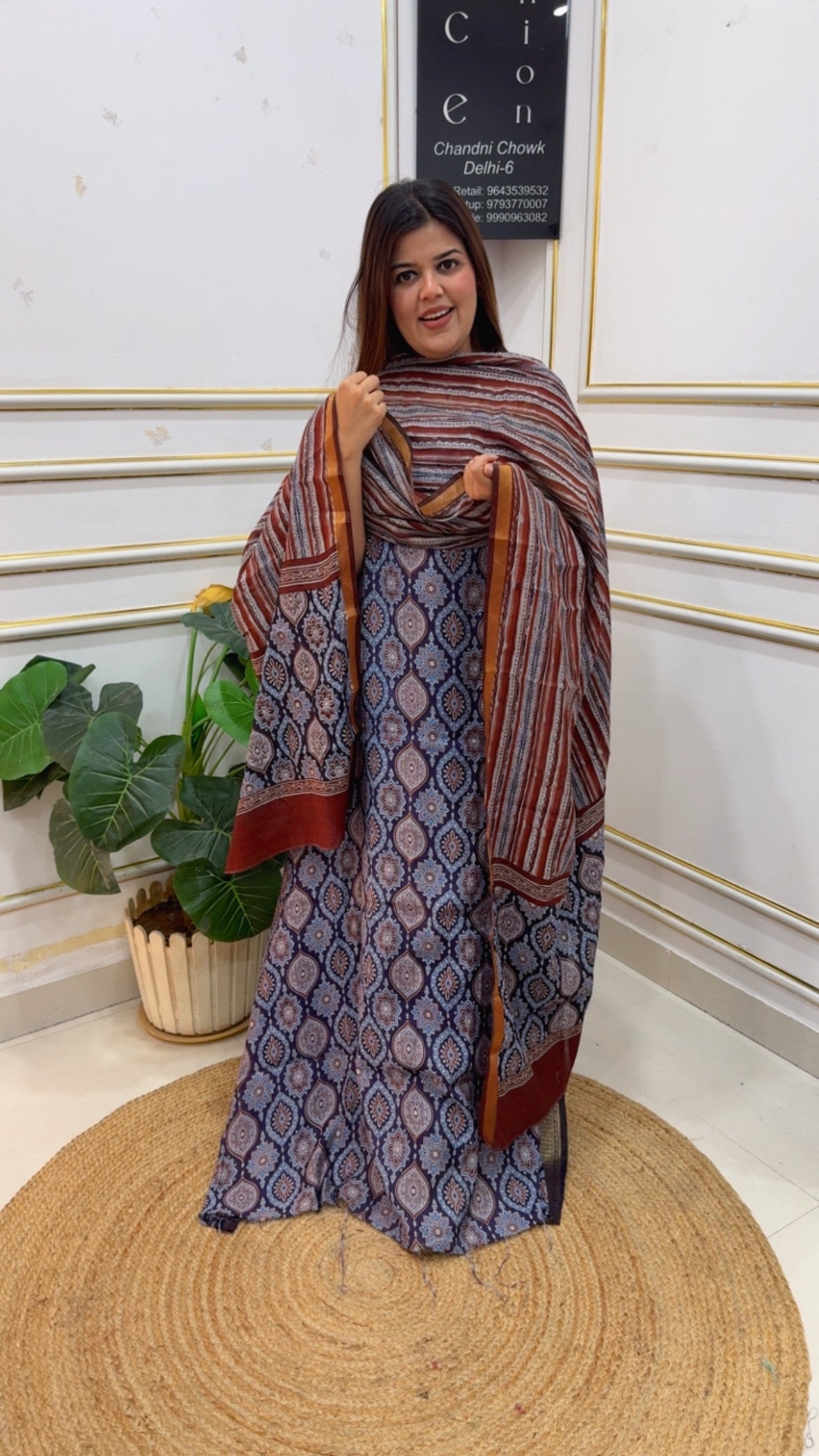 Maheshwari silk Patola Ikkat style printed suit material with unique printed dupatta and beautiful printed bottom GF1178 Navy