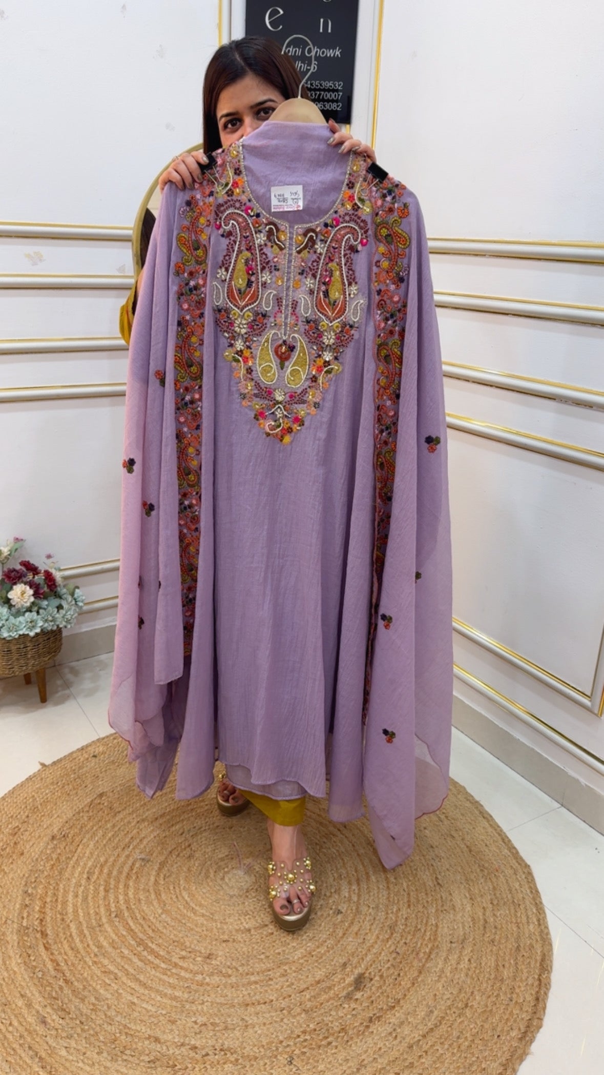 Pure Mul Mul beautiful handwork pearl bead work detailing classy neck work embroidery suit material with Mul Mul dupatta GF1051 LILAC