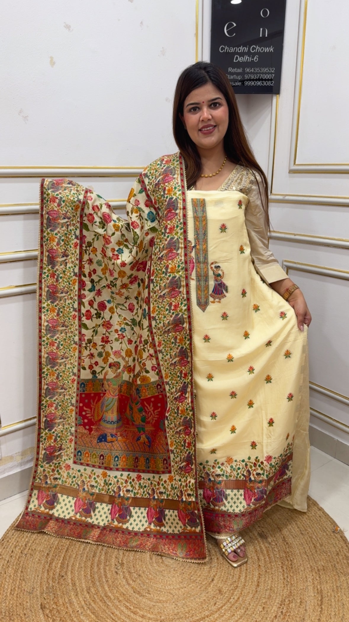 Partywear Special Bestseller kajivaram gold weaved suit material along with kajivaram full gold weaved dupatta GF1151 CREAM