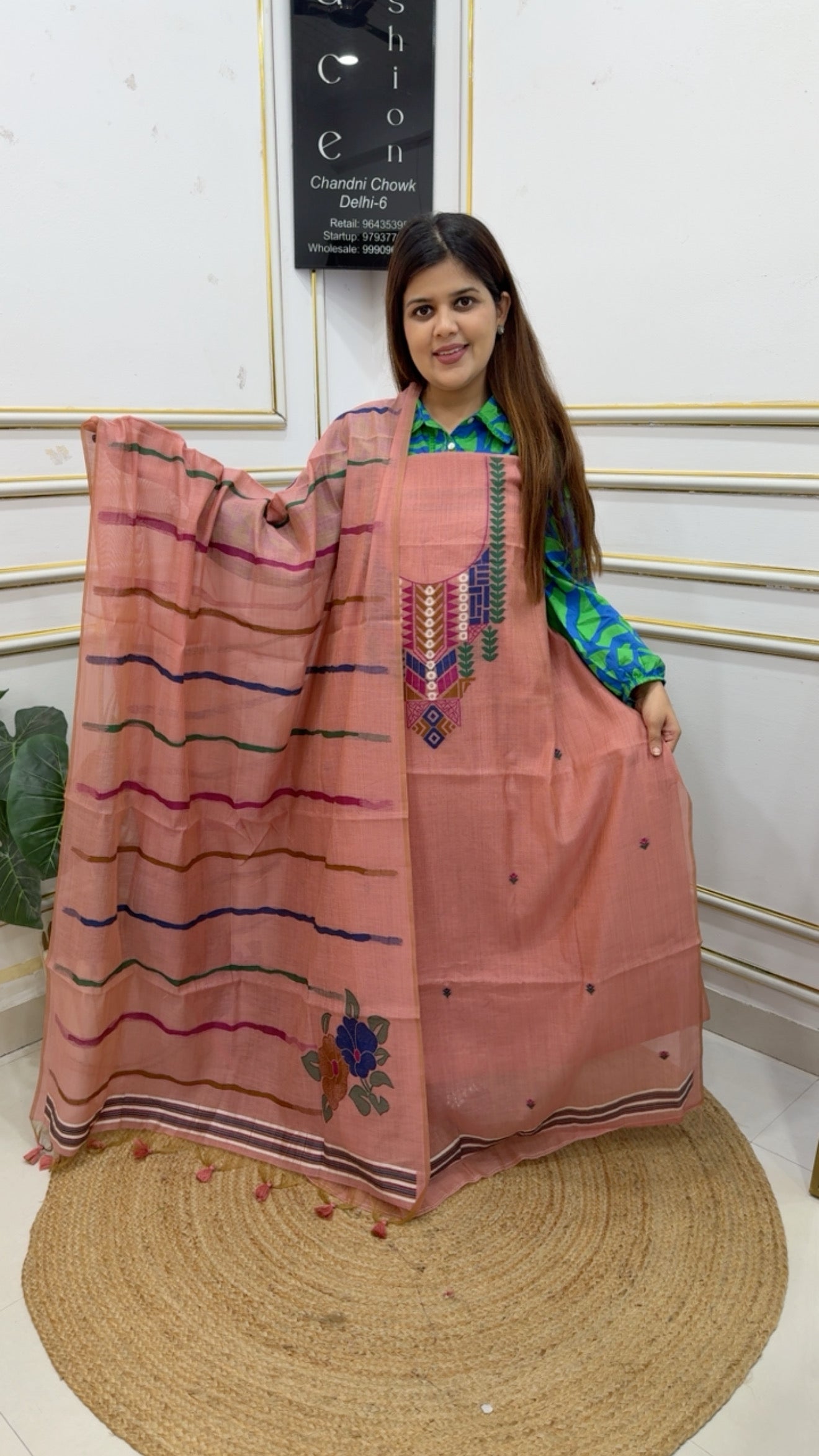 Premium quality best seller pure Moonga silk jamdhani weaved dupatta along with Jamdani neck detailing and premium looking jamdhani dupatta GF1184