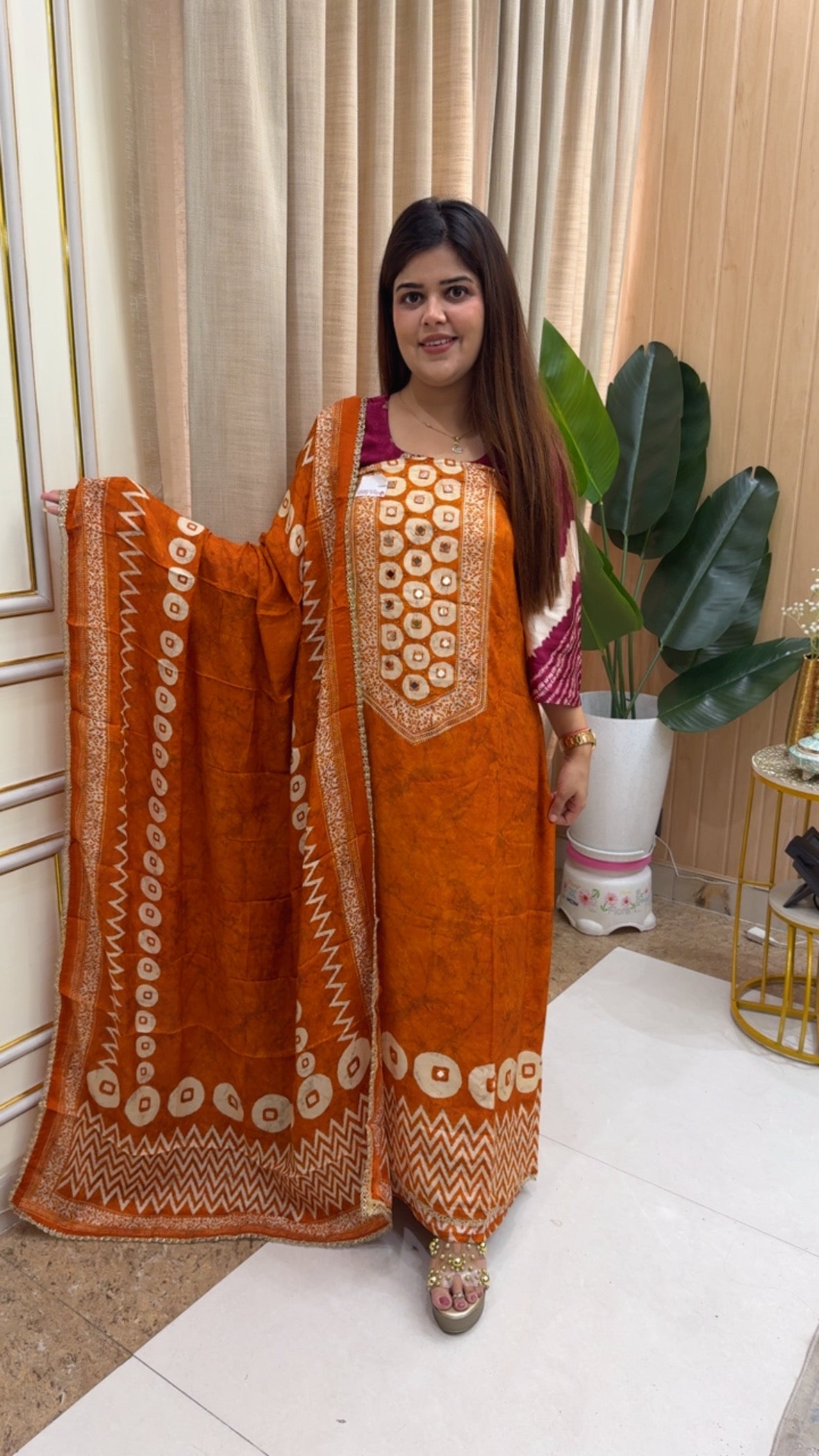Stylish and classy premium gazzi muslin royal summer prints Gazzi inspired latest suit material GF1159 Orange