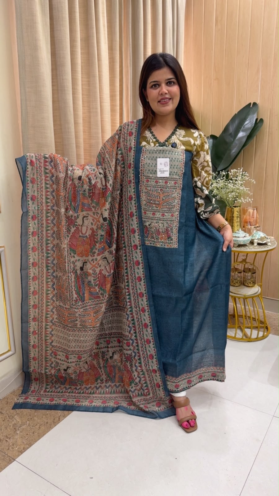 Kantha unique tusser Chanderi silk series with hand Kantha work along with premium Kantha embroidered dupatta gf1208