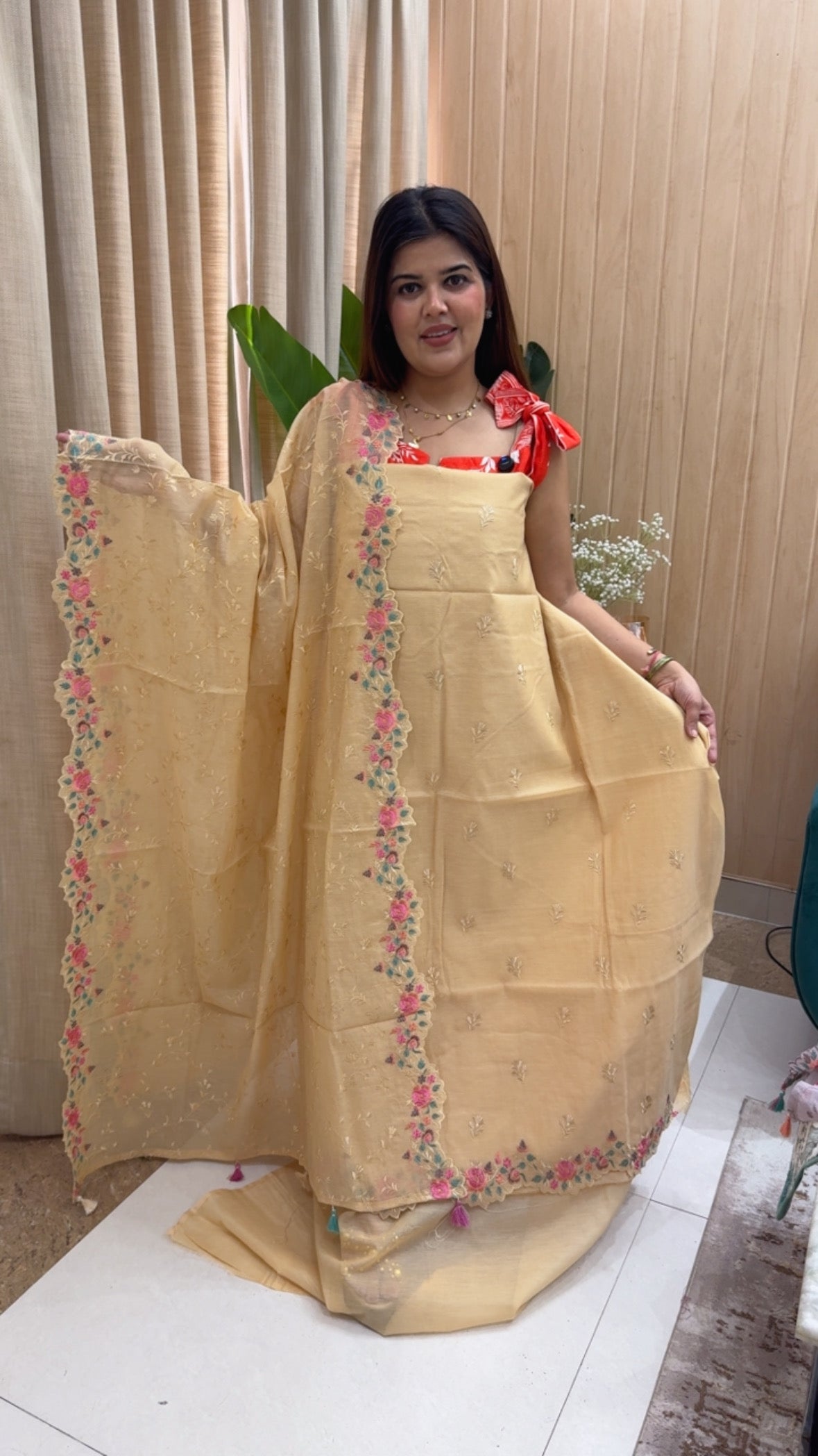 Classy and royal pure cotton Mul Chanderi suit material with unique scalped multithread work and scalped full embroidery dupatta GF1168 Light Yellow