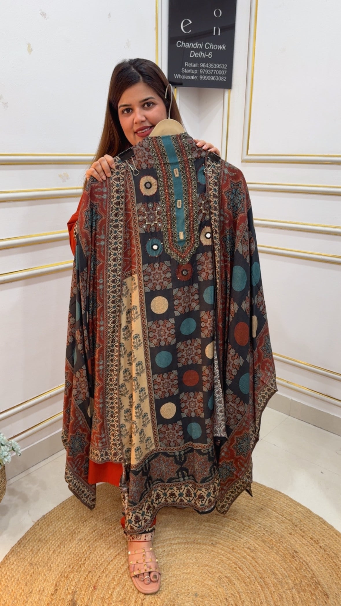 Summer friendly premium muslin digital printed suit material along with hand katha work at neck with muslin printed dupatta GF1074 MULTI BROWN AND BLUE
