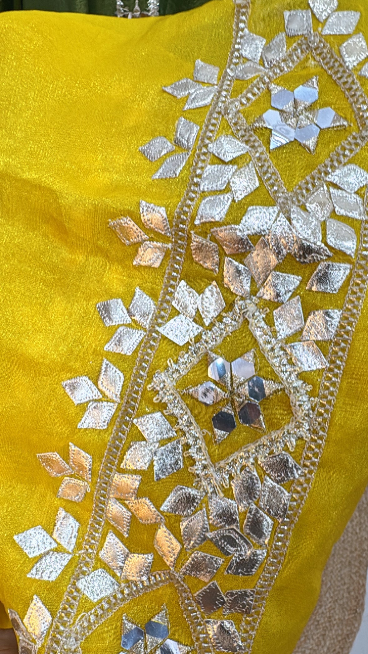 Premium gota handwork partywear silk suit material along with premium gota work dupatta GF 647