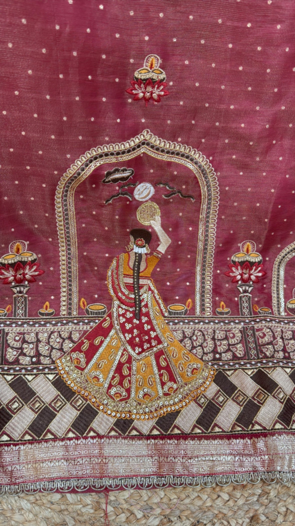 Karwa Chauth special aesthetic embroidered pure premium kanjivaram silk suit material with premium dupatta GF638