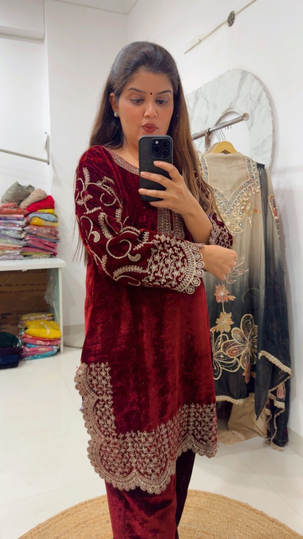 Beautiful Ready To Wear Winter Velvet Coord Set Full embroidery work over sleeves and all over Coordset very pretty and comfortable GF861