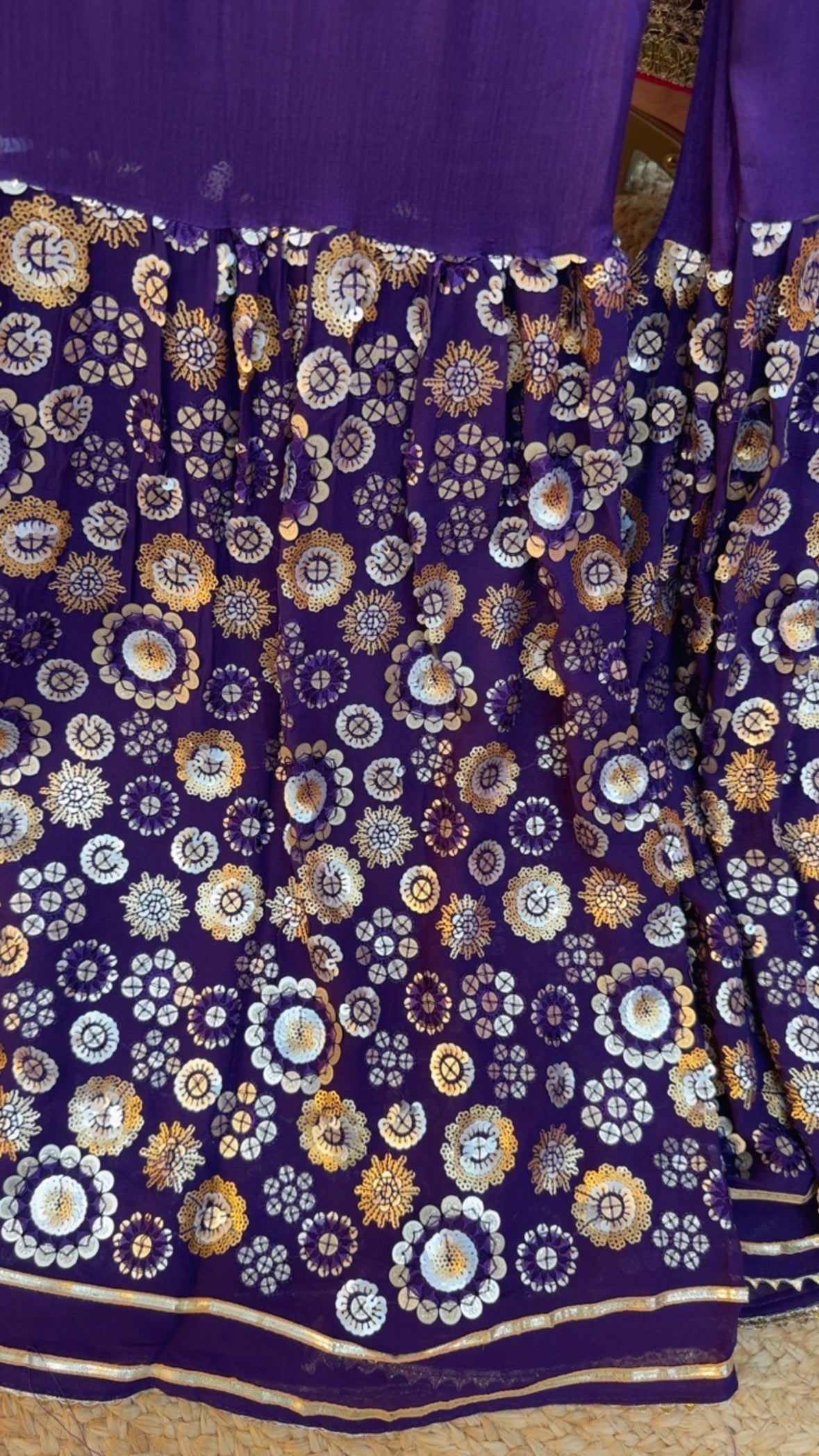 Designer full sequence stiched garara with pure silk kundan work semi-stich shirt (upto size 48) GF 677