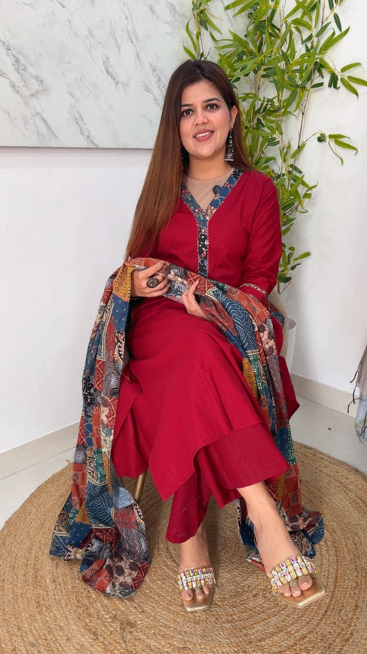 Pure Dhabu cotton ready to. Wear stylish A Line dress with printed beautiful dupatta rich and classy look GF960