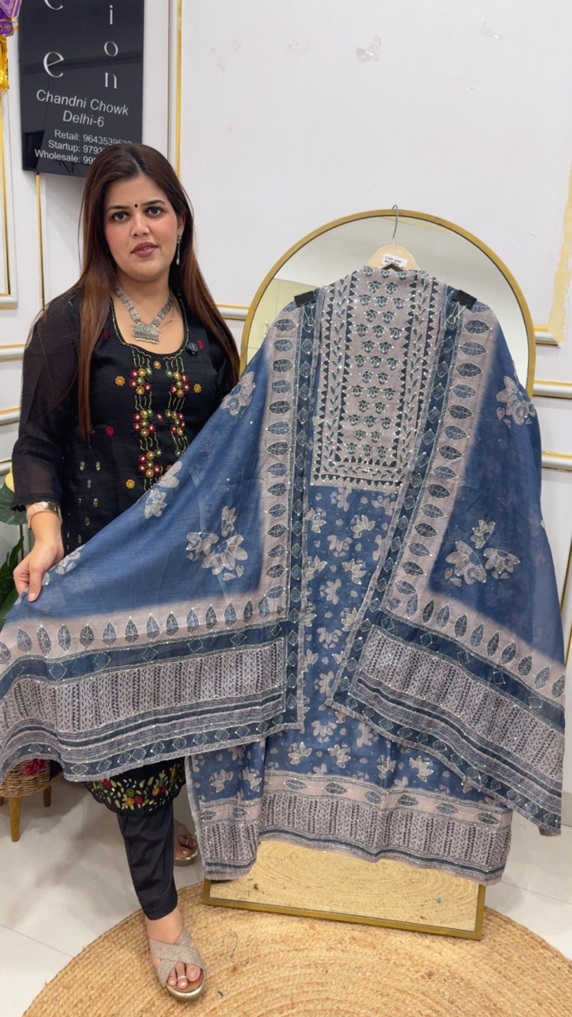 Everyone favourite  katha work pure super soft Chanderi silk fully printed and katha embroidered suit material with Chanderi silk embroidered dupatta GF776