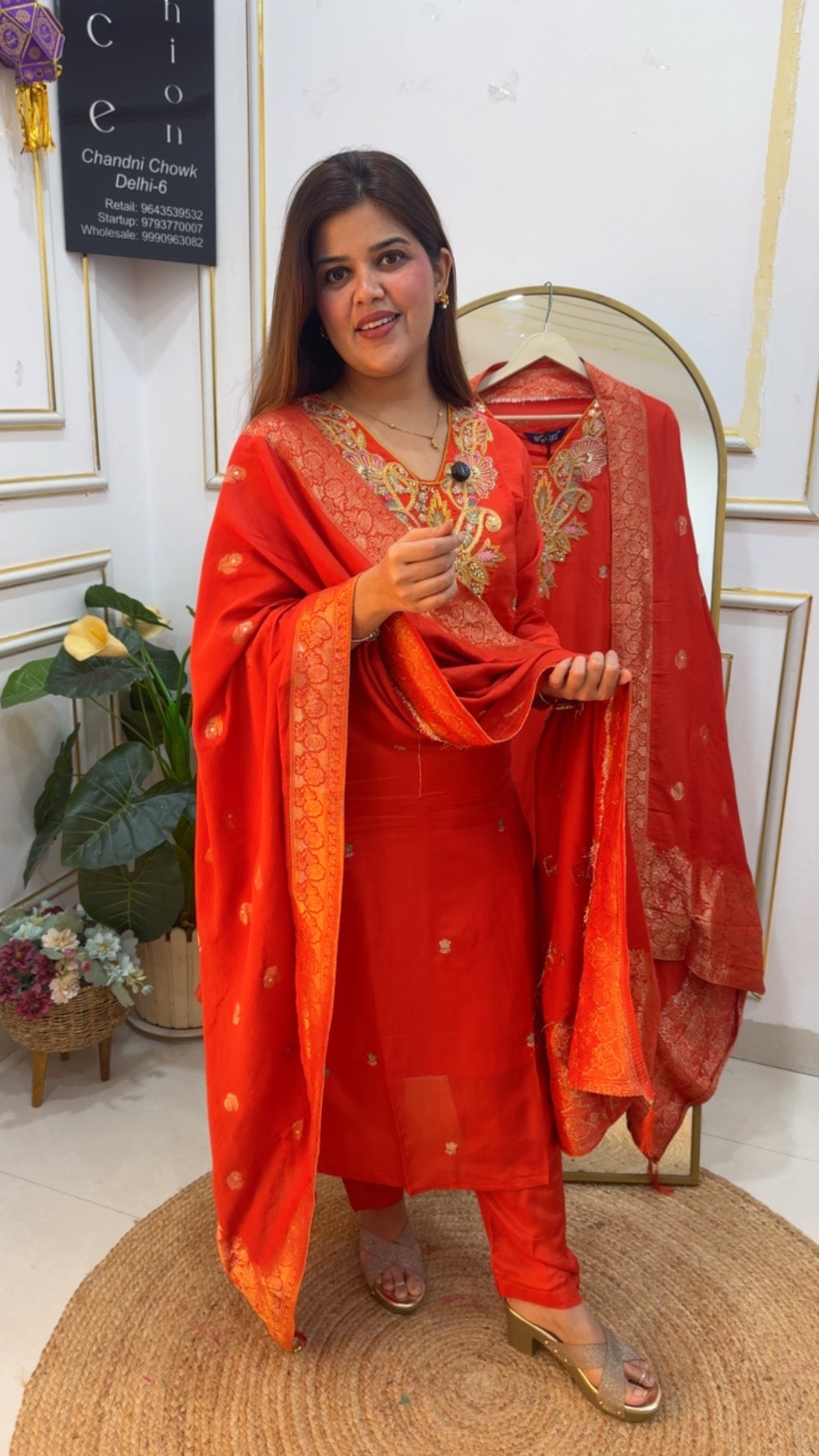 Ready to wear partywear special premium pure silk material beautiful handwork neck detailing with classy weaved silk dupatta  GF763