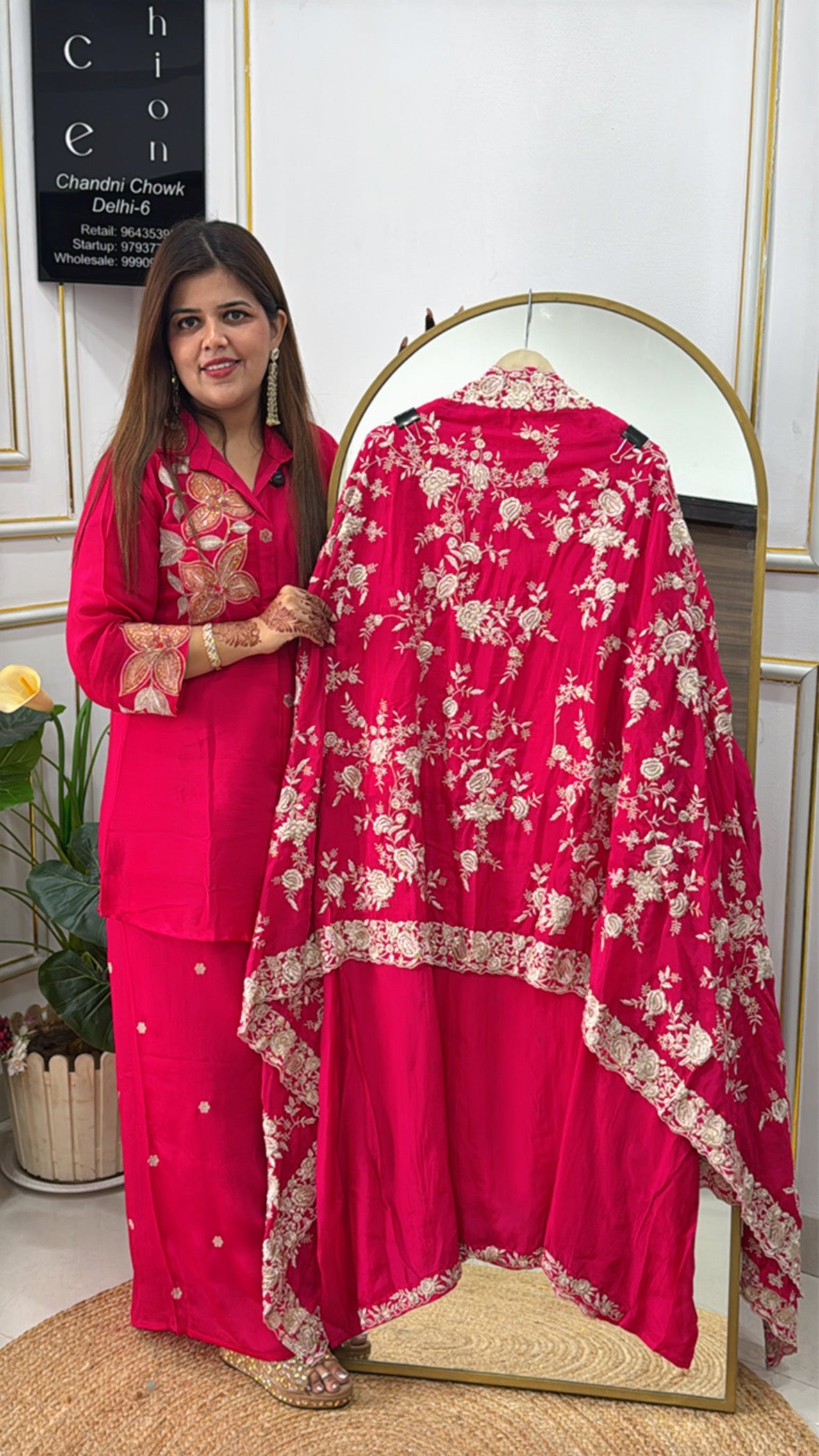 Designer Crepe Shirt with Allover Parsi Embroidery and Heavy Parsi Work Dupatta GF 285