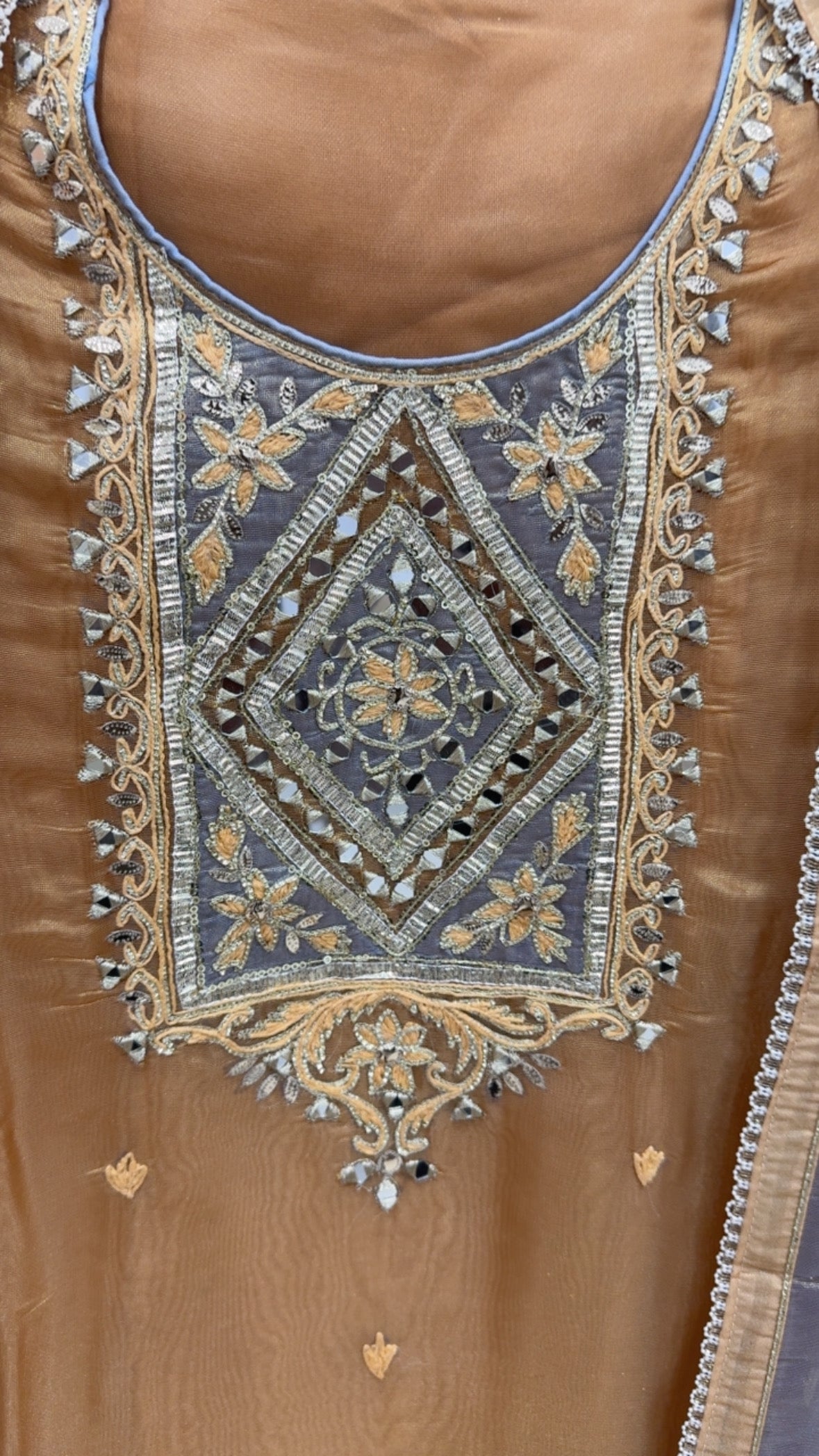 Premium pure partywear special shimmer tissue silk with aari work and peeta work along with designer full work dupatta GF706