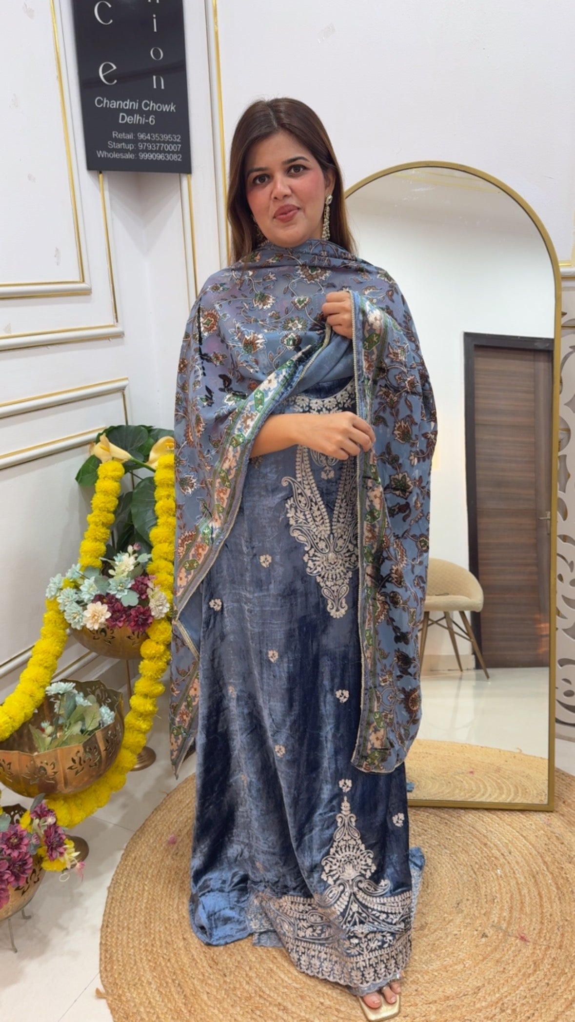 Premium Luxury Velvet Suit Material with Super Luxurious Braso Dupatta &amp; Pashmina Bottom GF 732