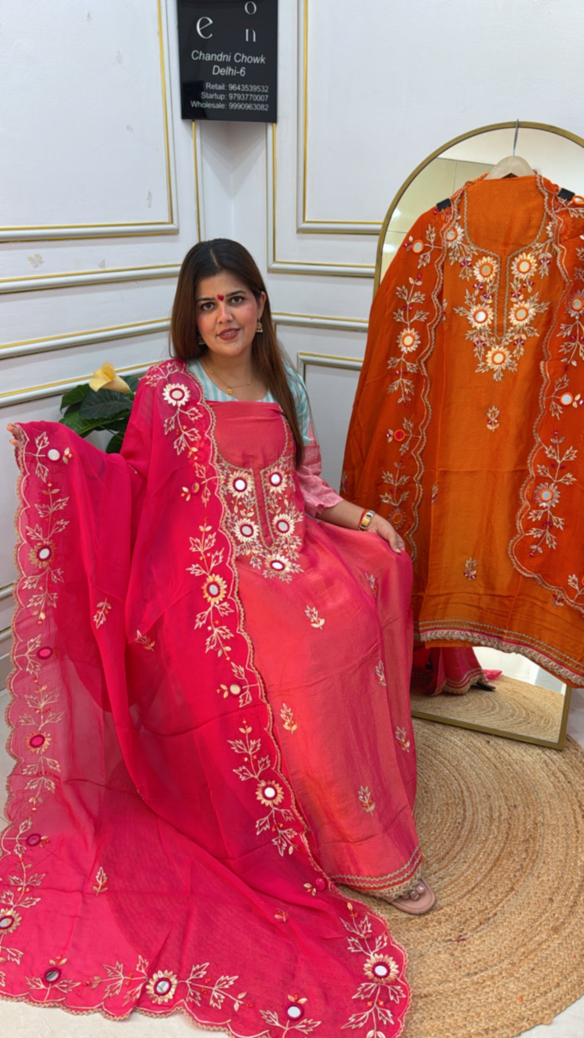 mirror elegance karwa Chauth special designer shimmer silk pure mirror and gota patti suit material along with organza silk scalped dupatta with mirror and gota detailing  GF 606