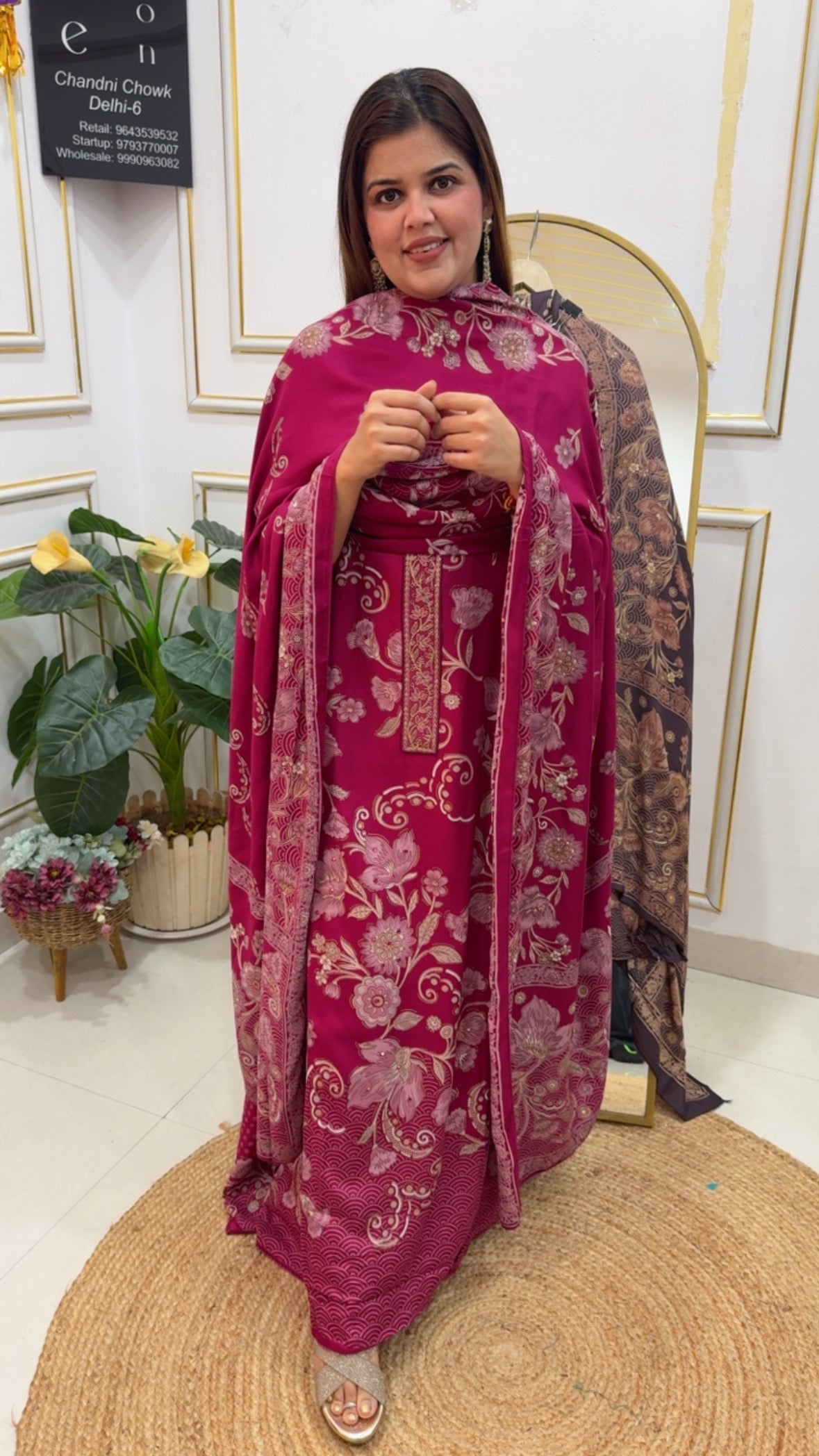 Premium pure Royal pashmina digital printer peeta work suit material with all over printed full pashmina shawls and pashmina bottom GF802