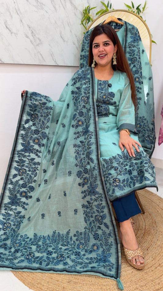 Ready to wear ,pure Moonga silk jamdhani weaved beautiful summer special suit Summerish and classy perfect for casual look GF974