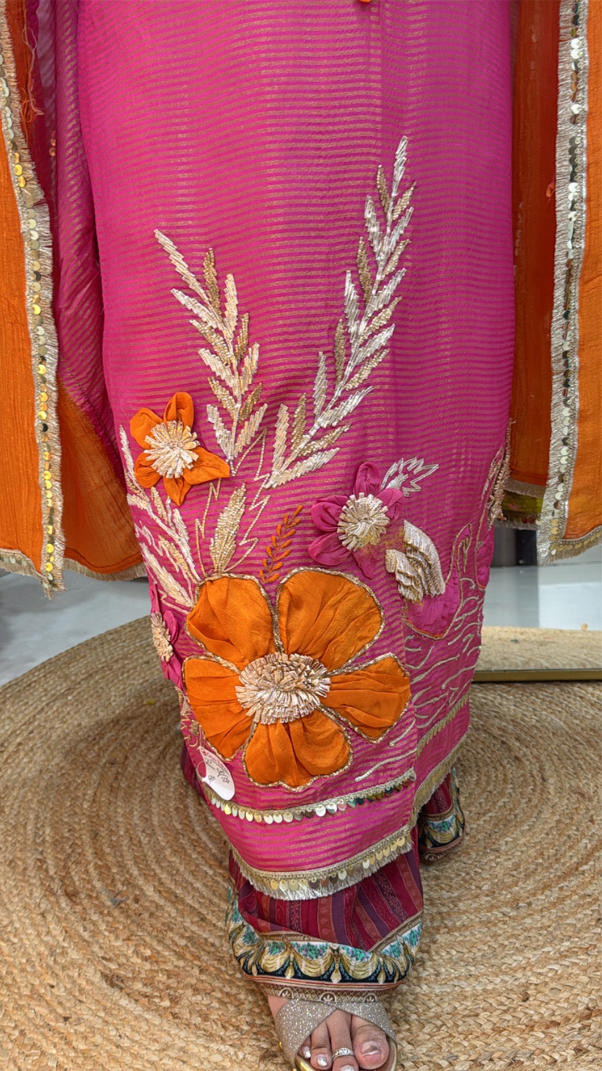 Designer 3d applique work latest creation pure shimmer silk material with designer applique crushed silk dupatta GF627