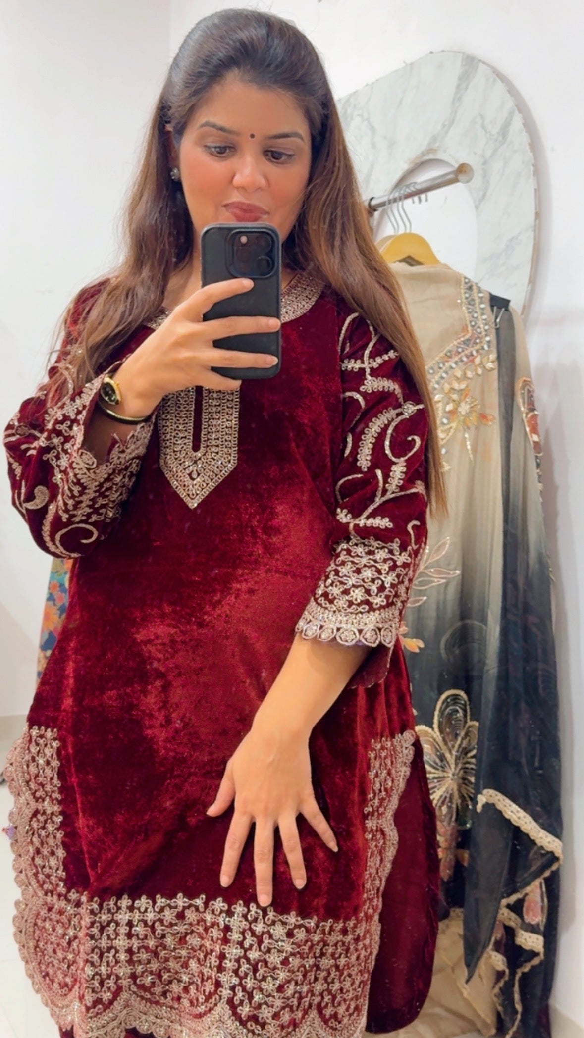 Beautiful Ready To Wear Winter Velvet Coord Set Full embroidery work over sleeves and all over Coordset very pretty and comfortable GF861