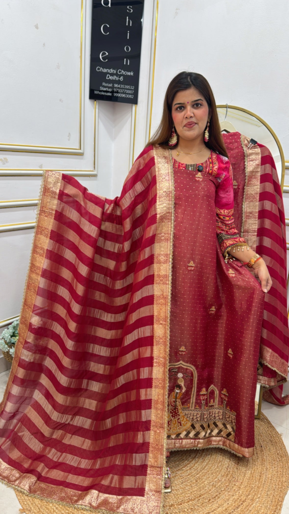 Karwa Chauth special aesthetic embroidered pure premium kanjivaram silk suit material with premium dupatta GF638