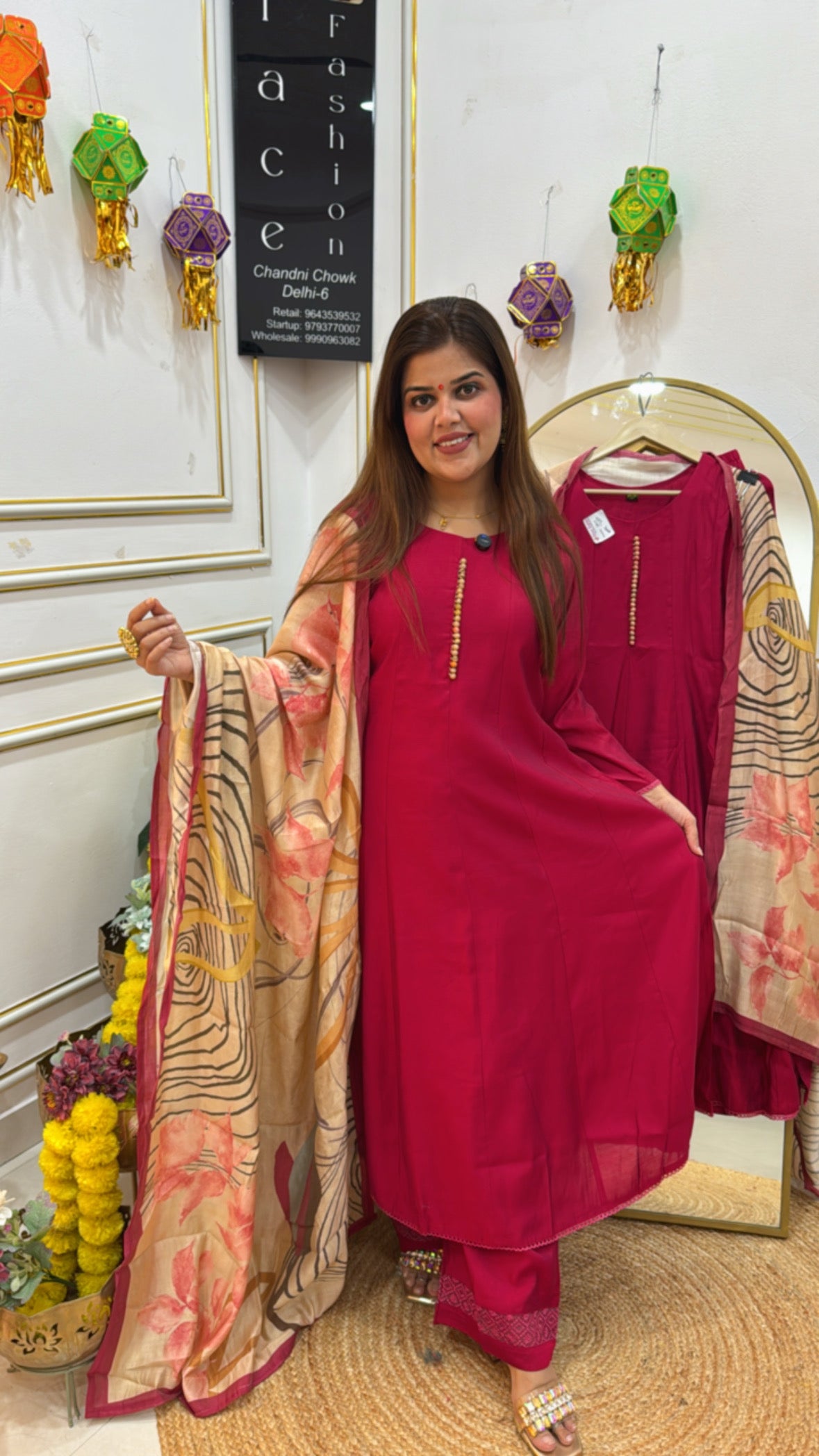 Stylish Anarkali ready to wear cherry colour with digital printed pure muslin dupatta GF673