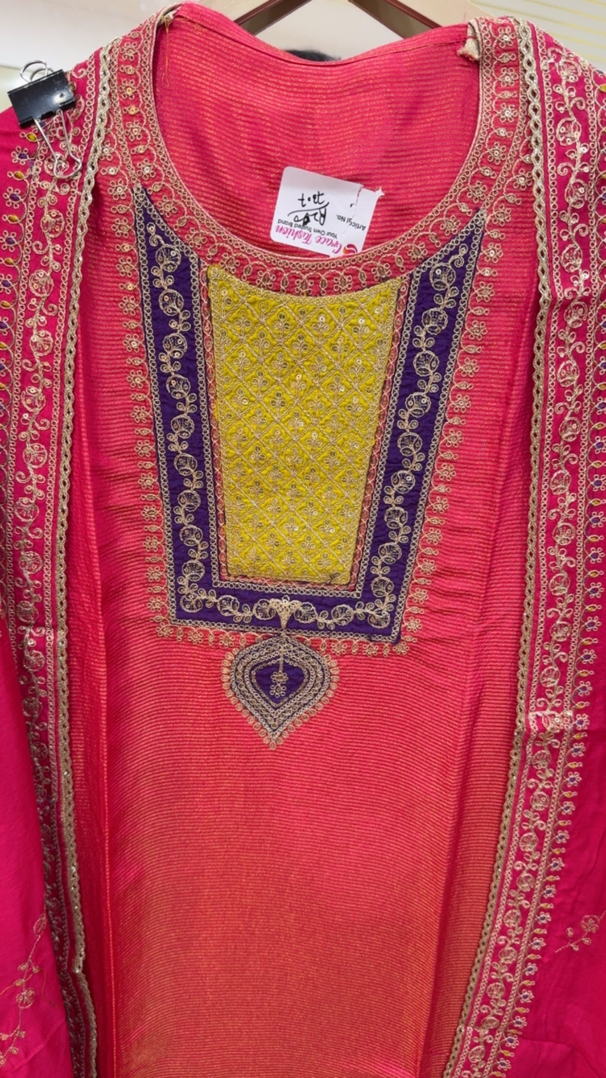 Premium pure partywear special designer neck work shimmer silk suit material  GF697