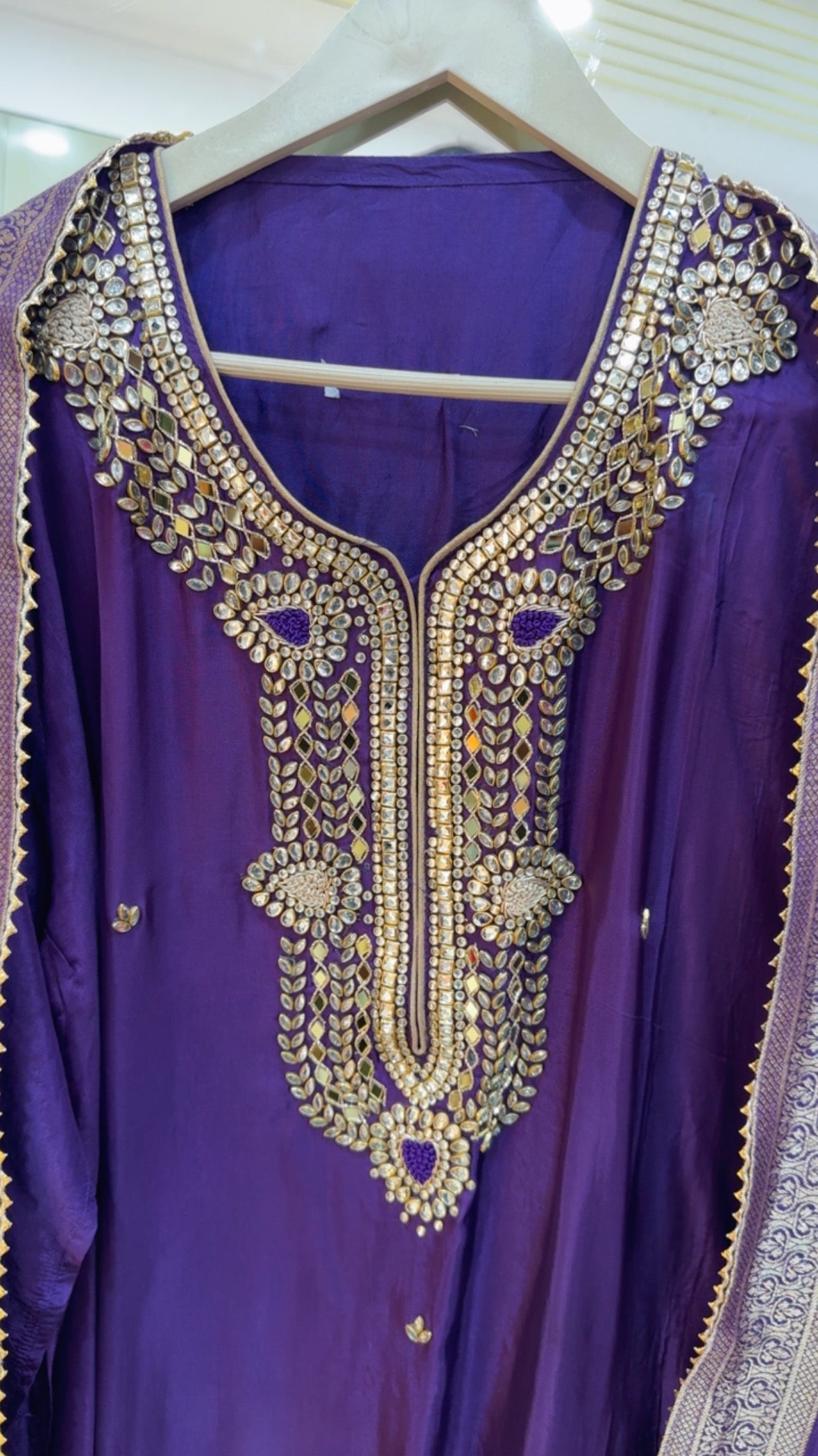 Designer full sequence stiched garara with pure silk kundan work semi-stich shirt (upto size 48) GF 677