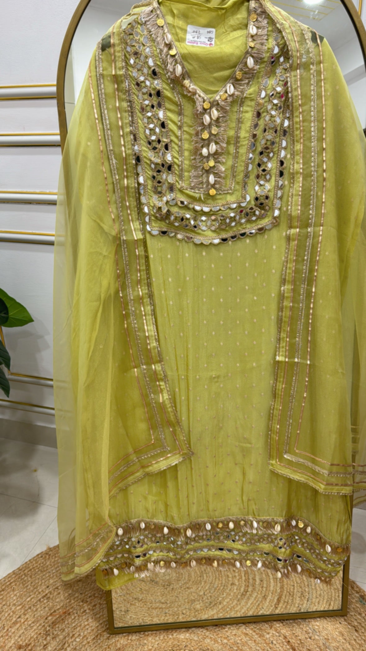 Premium Shimmer Silk Suit with Handwork Neck & Gota Detailed Organza Dupatta GF 316