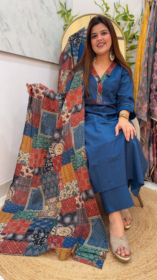 Bestseller premium quality Baku cotton A line ready to wear dress with designer pockets and printed dupatta GF1007