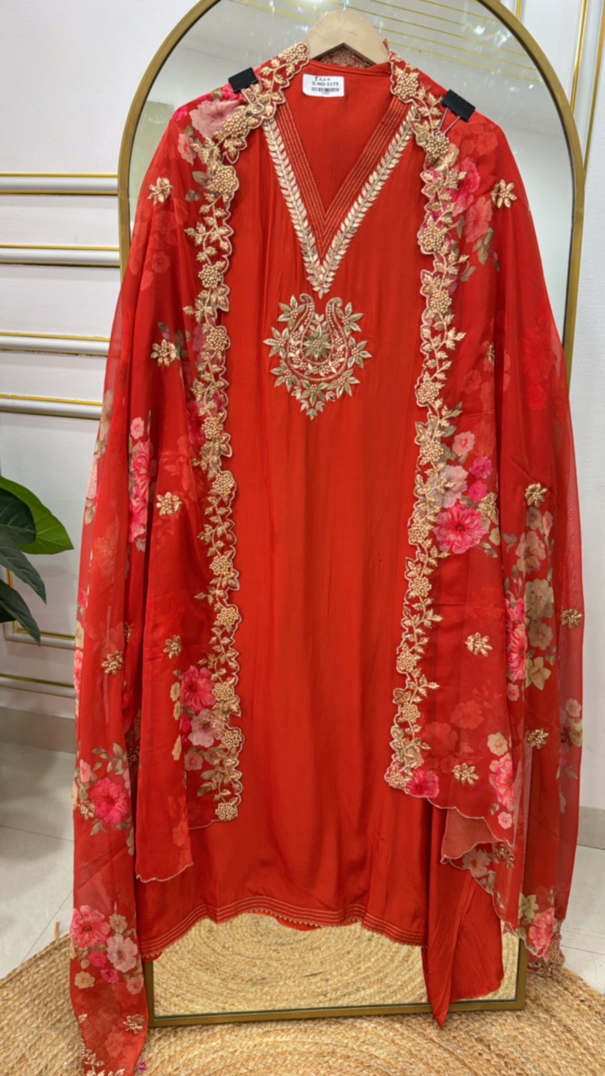 Partywear Pure Crepe Suit Material with Handcrafted Digital Organza Dupatta GF 392