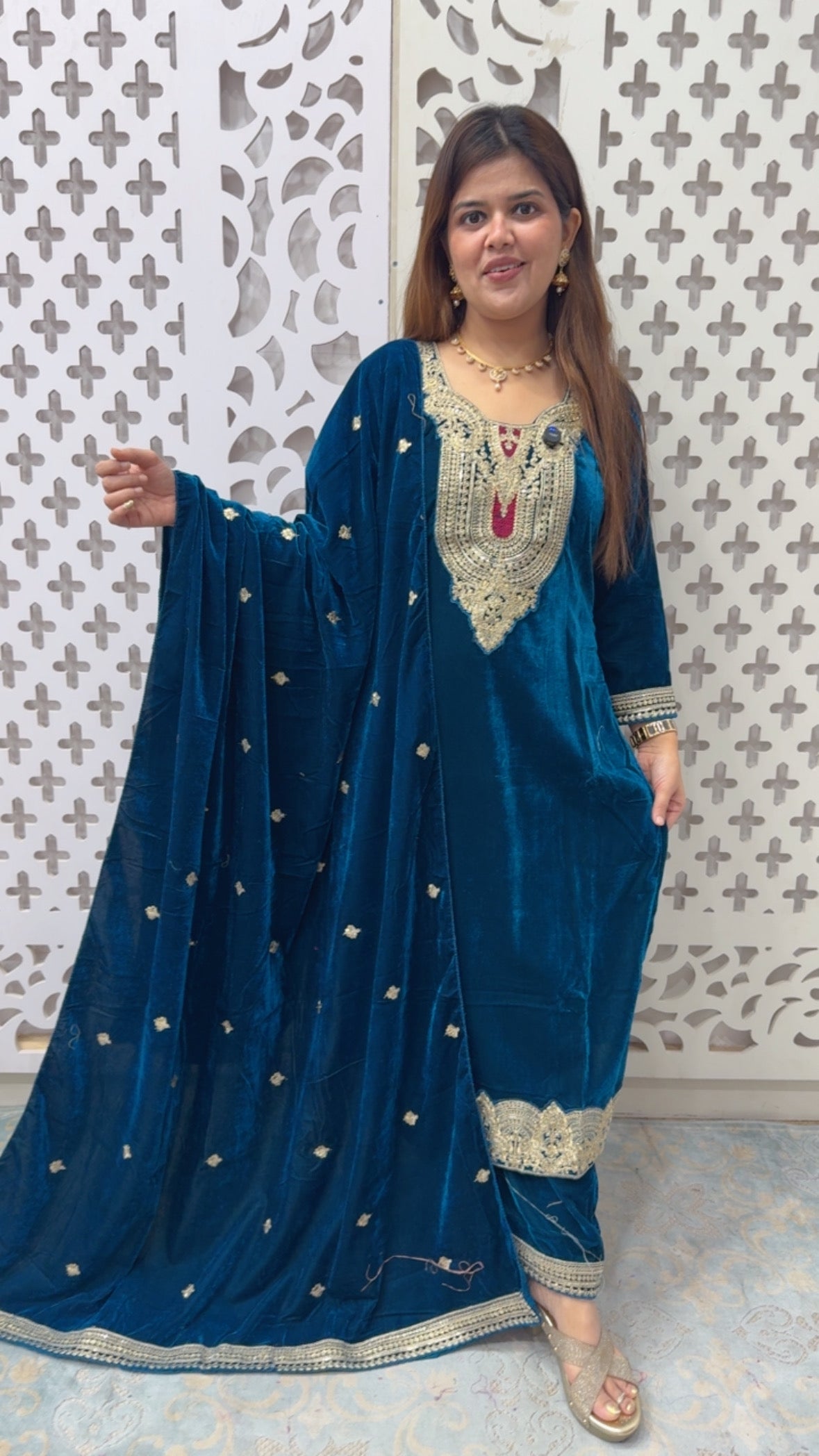 Ready to wear winter special velvet ethnic suit soft and royal with fine and premium quality velvet GF860