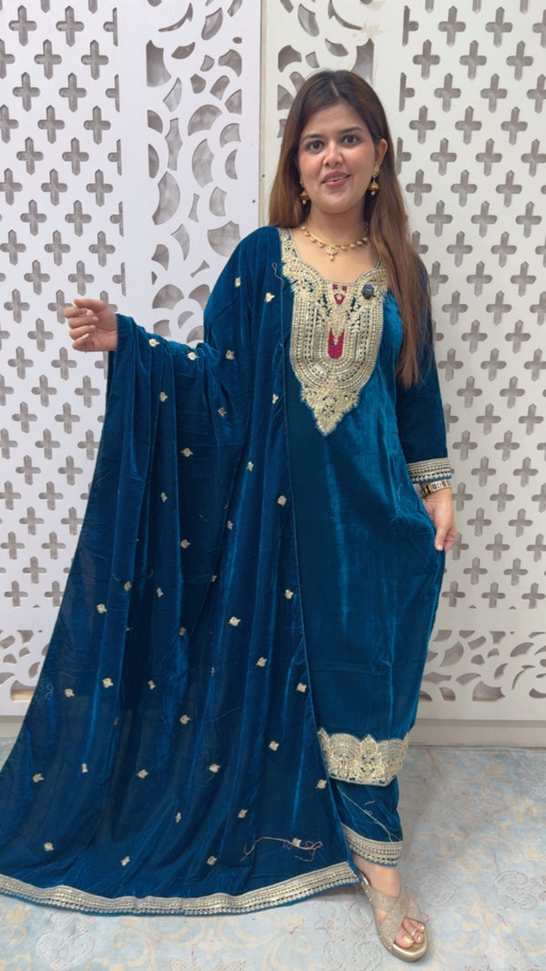 Ready to wear winter special velvet ethnic suit soft and royal with fine and premium quality velvet GF860
